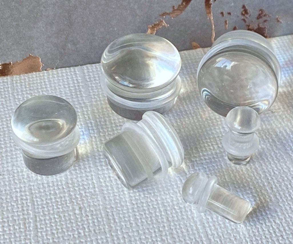 PAIR Clear Glass Single Flare Plugs Gauges Tunnels Earlets Body Piercing Jewelry