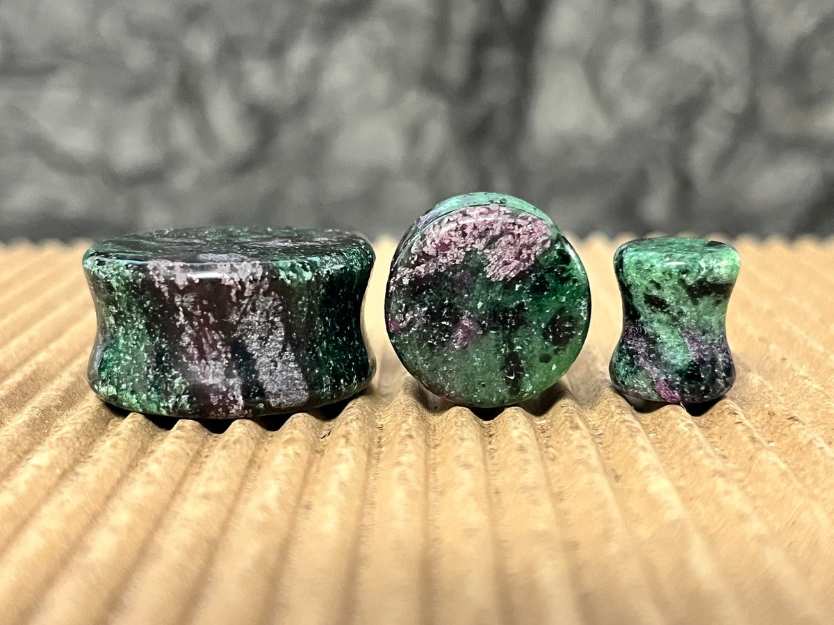 PAIR Zoisite Ruby Stone Double Flare Plugs Organic Anyolite Gauges Body Jewelry