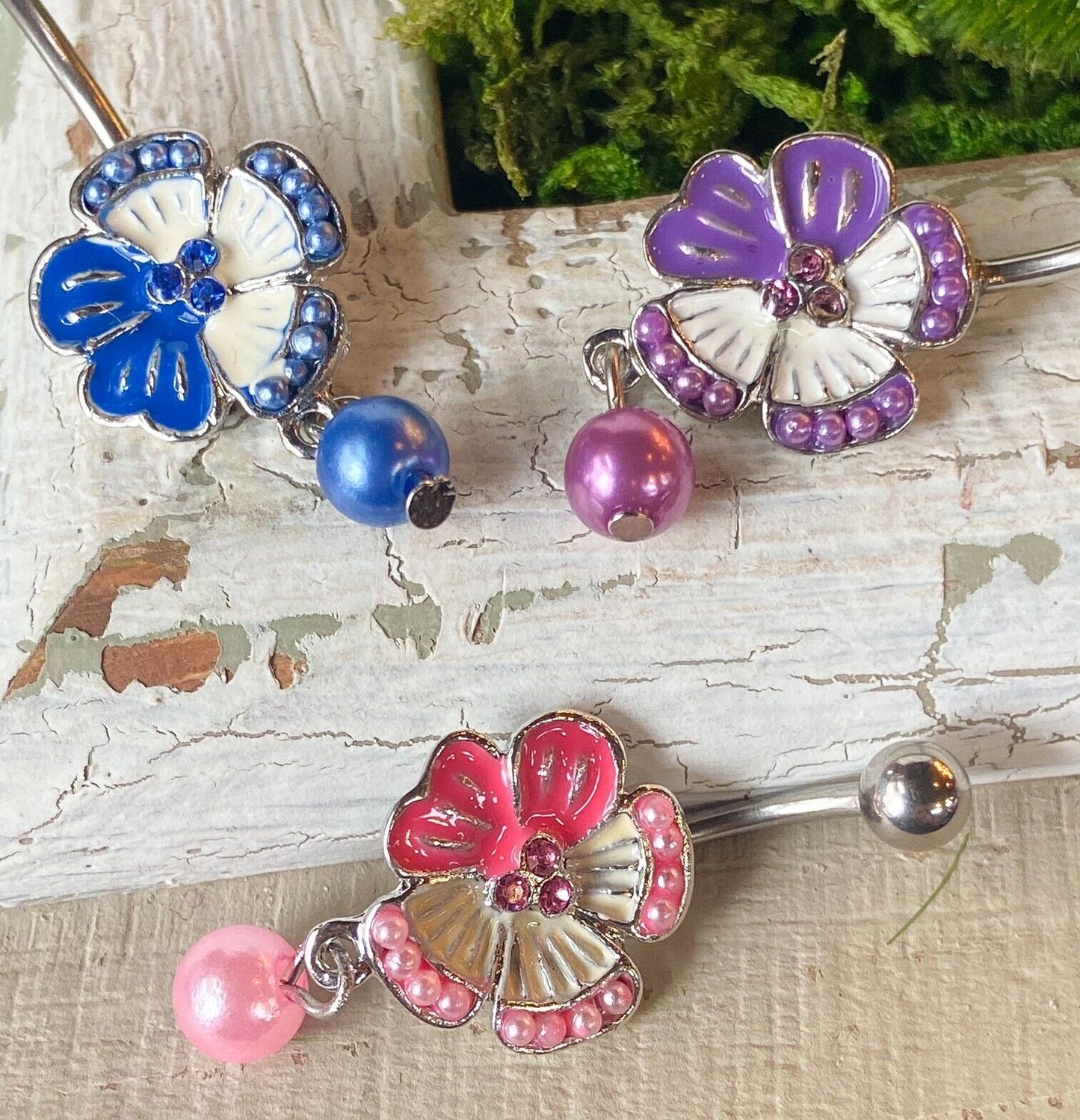 1pc Tropical Flower Pearl Dangle Belly Ring Navel Piercing Pierced Naval