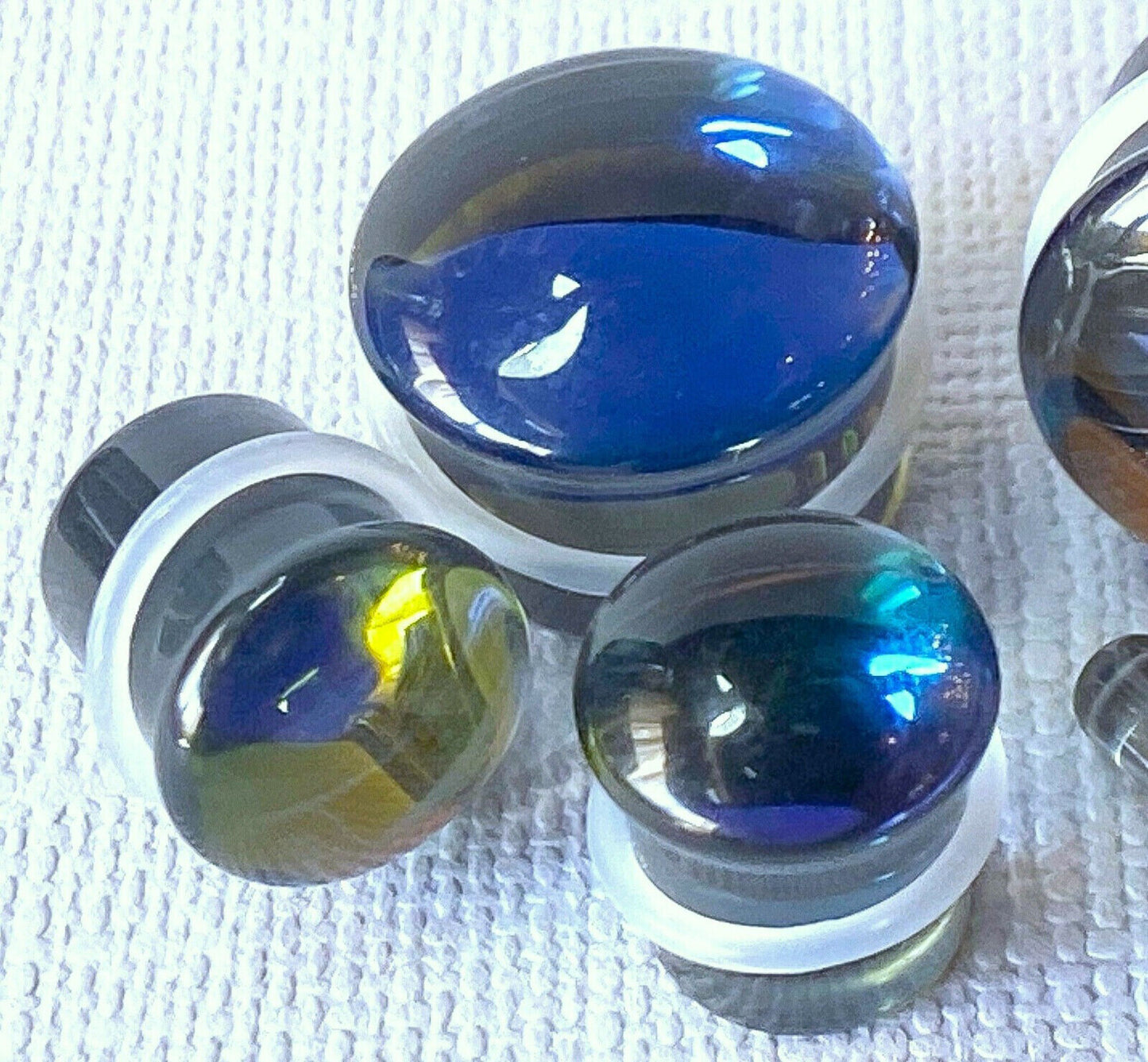 PAIR of Midnight Moonstone Glass Single Flare Plugs Tunnels Gauges Piercing Body Jewelry