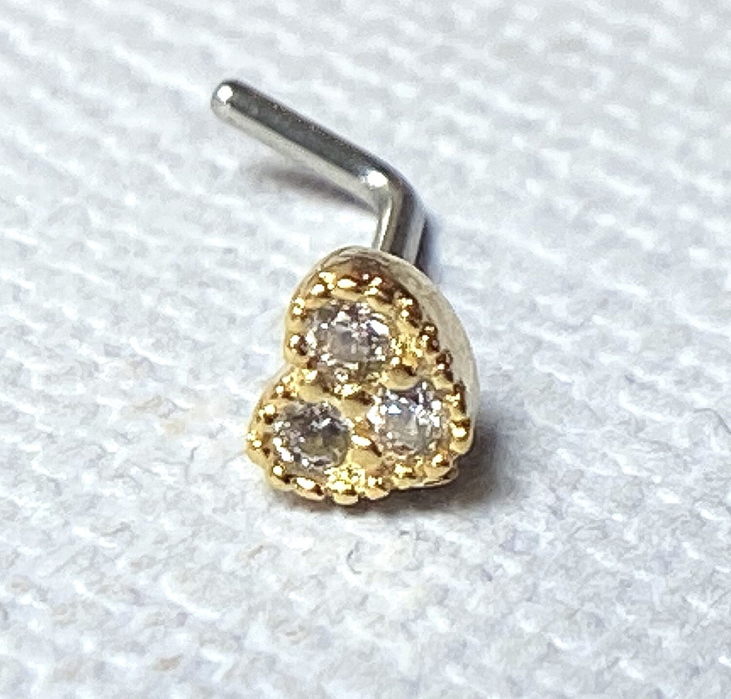 1pc CZ Gem Paved Heart L-Bend 20g Nose Ring Stud Screw 316L Surgical Steel