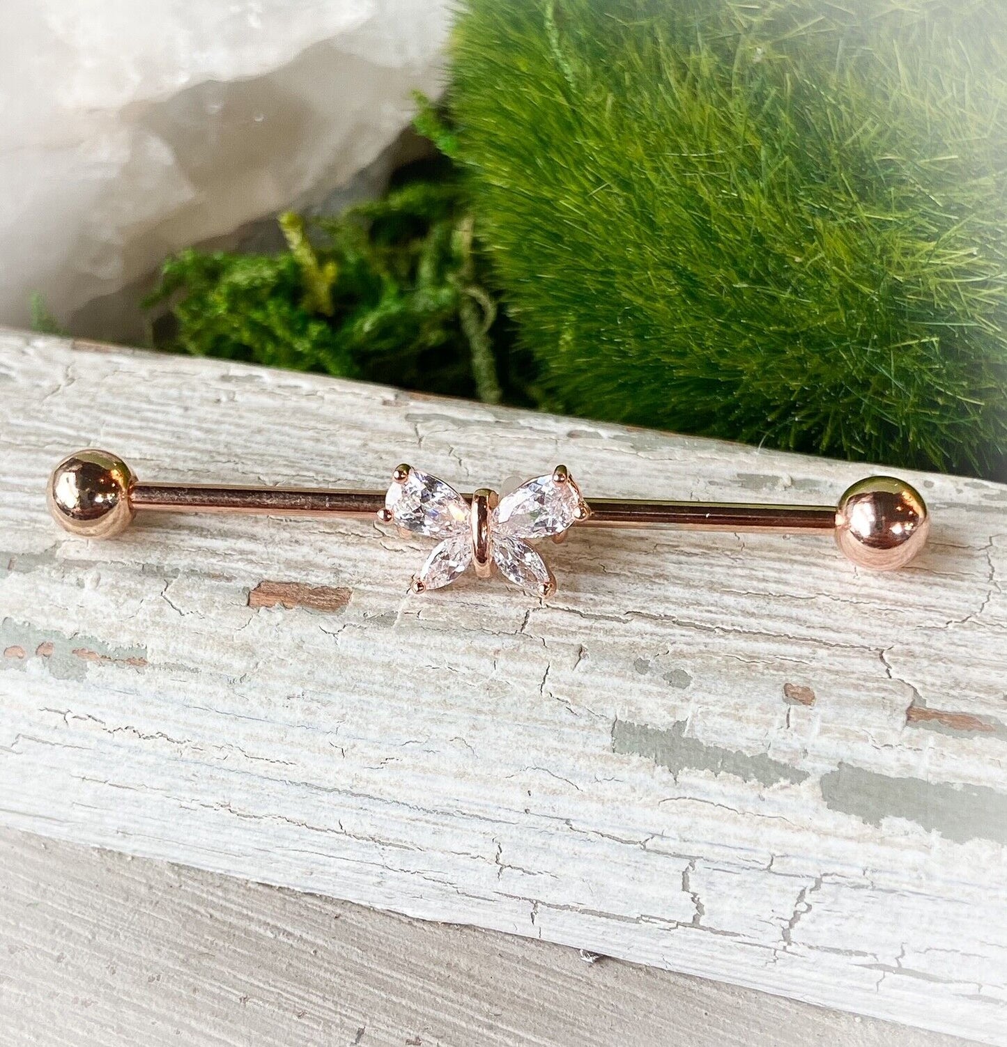 1pc CZ Gem Butterfly Industrial Barbell 38mm, 1.5", 1 & 1/2 inch inches
