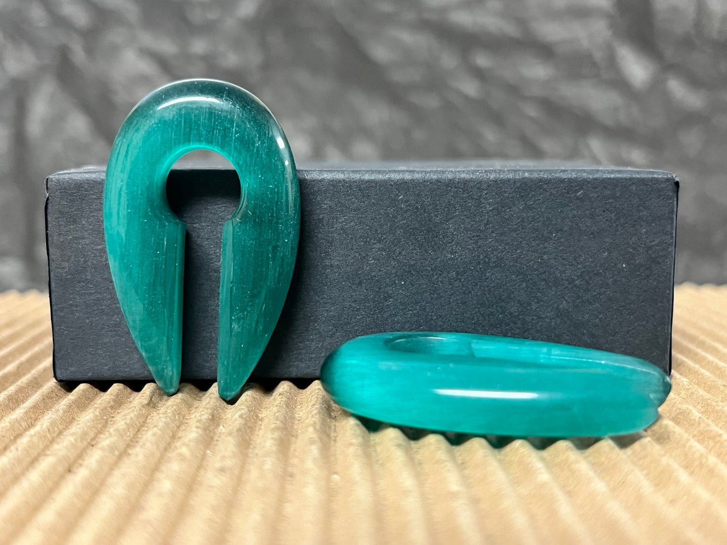 PAIR Teal Cat Eye Keyhole Hanger Ear Weight Plug Gauge Tunnel Stone Gauges