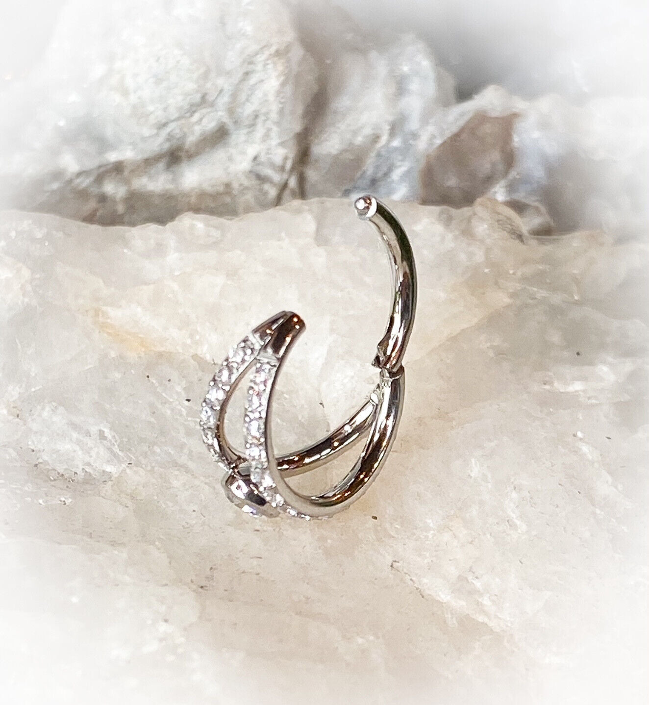 1pc Double Hoop CZ Gem Hinged Segment Ring 16g Septum Clicker Surgical Steel