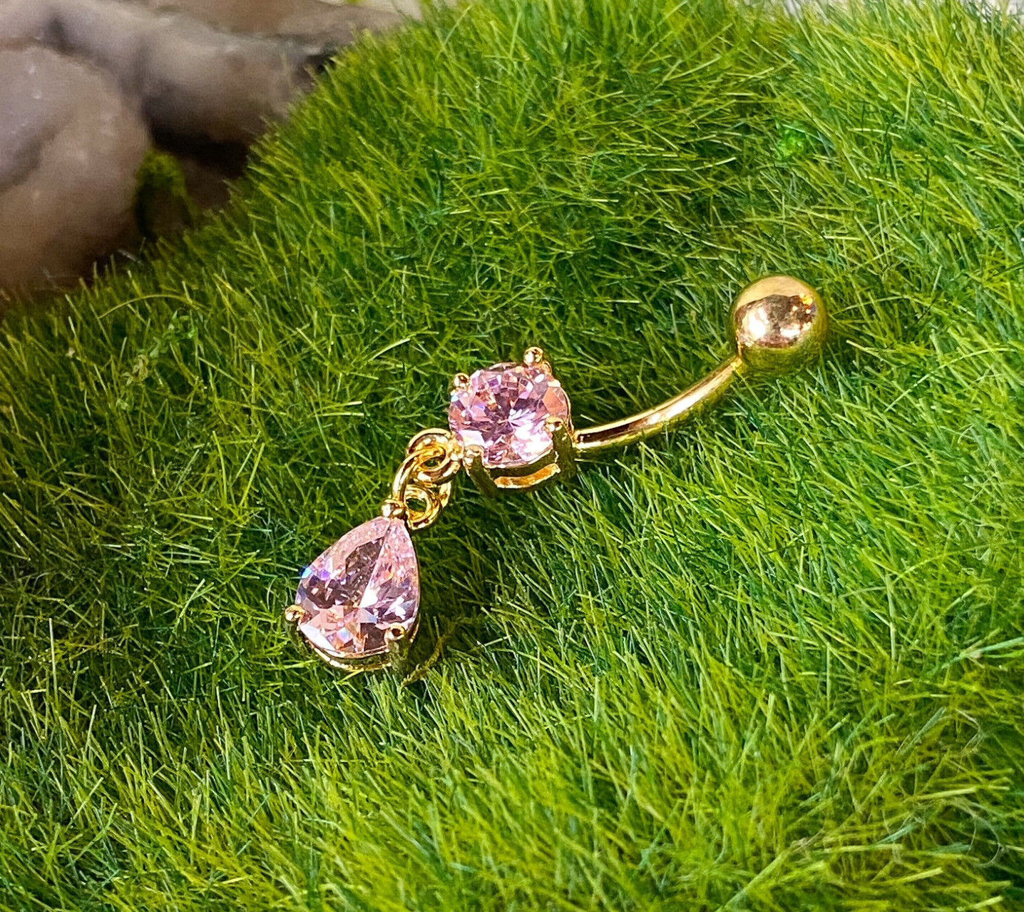 1pc Gold Teardrop CZ Gem Belly Ring Navel Piercing Pierced Naval Body Jewelry