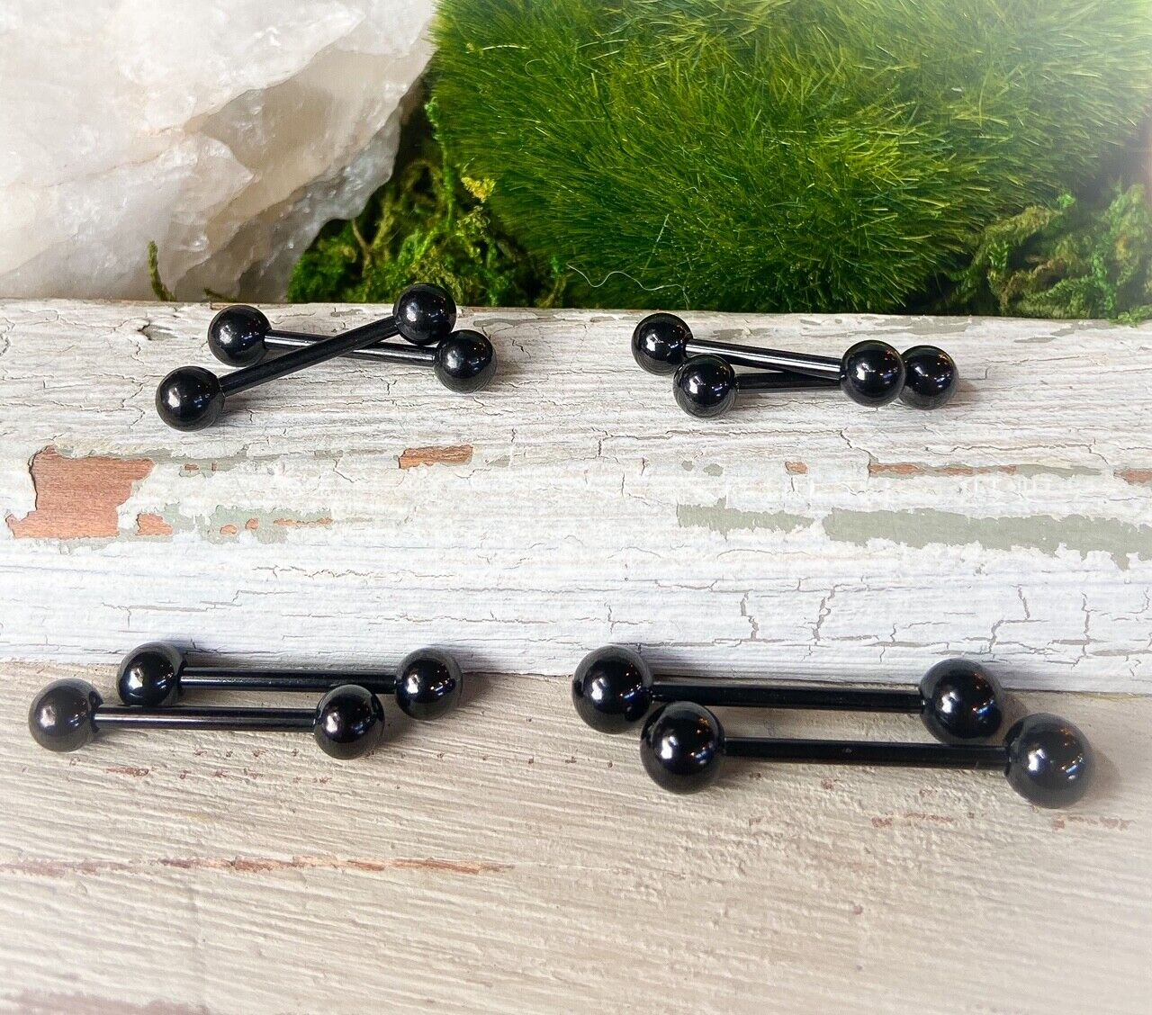 PAIR Black Titanium Nipple Barbells Tongue Rings 14g - choose your length