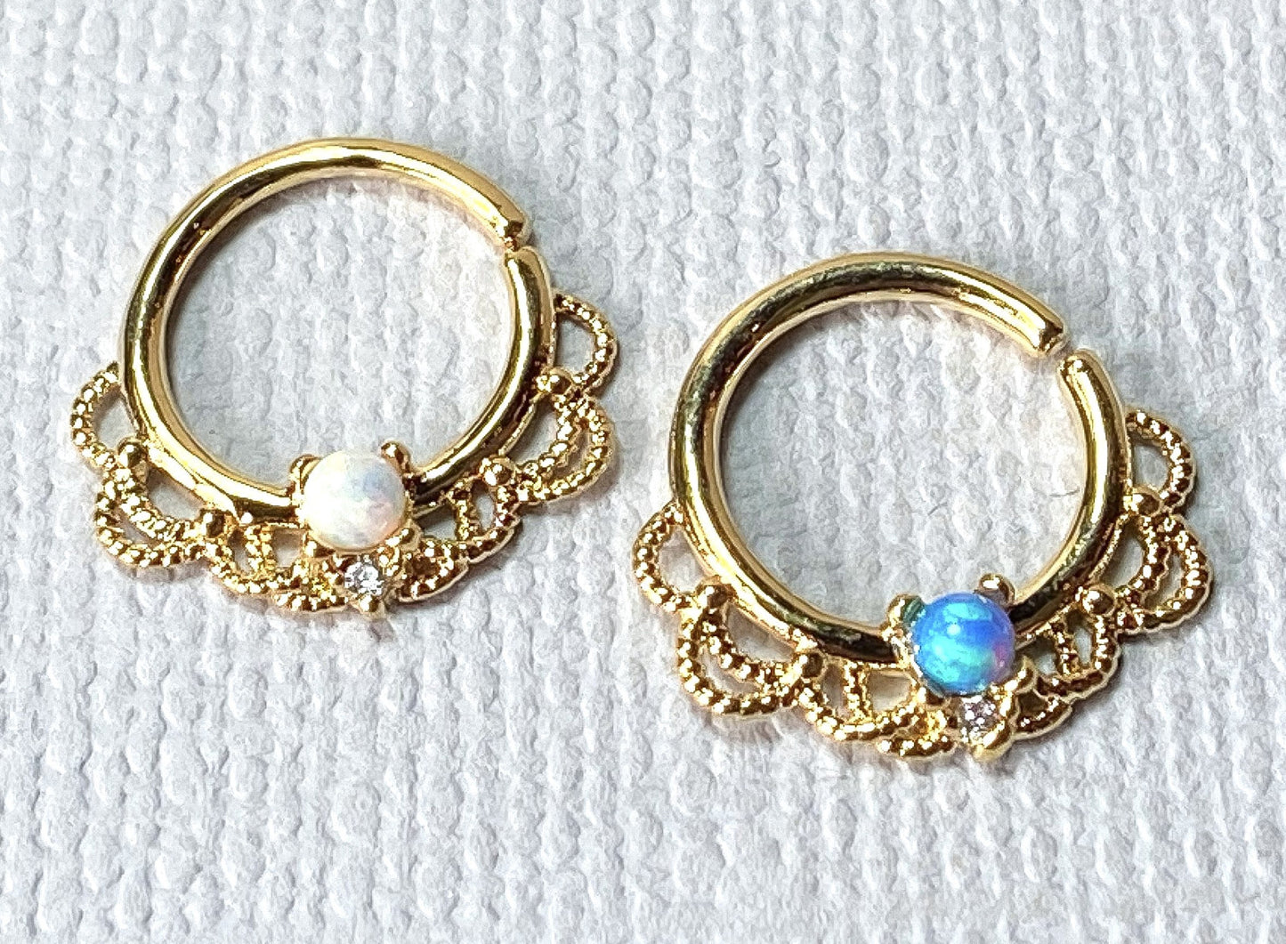 1pc Opal Filigree Hoop Ring for Nose Septum Daith Rook Tragus Ear Cartilage