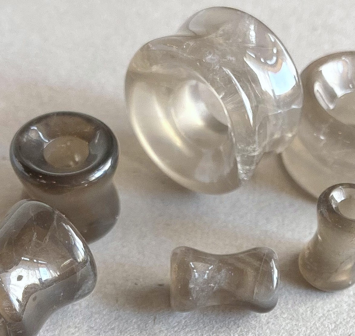 PAIR Smoky Quartz Stone Tunnels Organic Gauges Plugs Body Jewelry