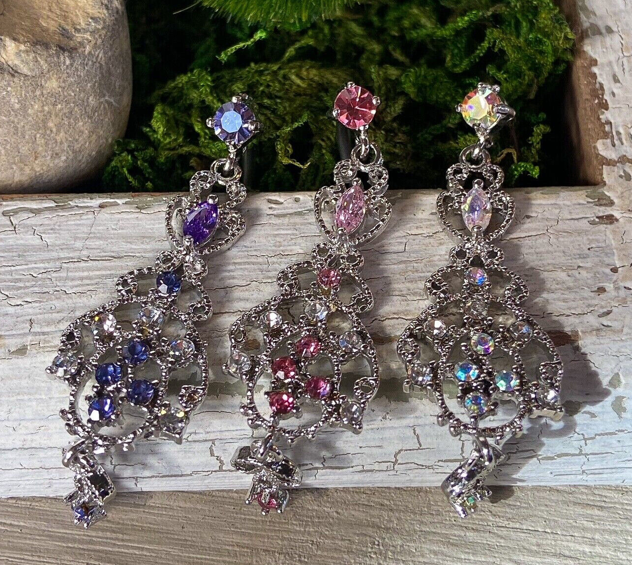 Reverse Chandelier CZ Gems Ring Navel Naval Aurora Borealis, Pink, Tanzanite