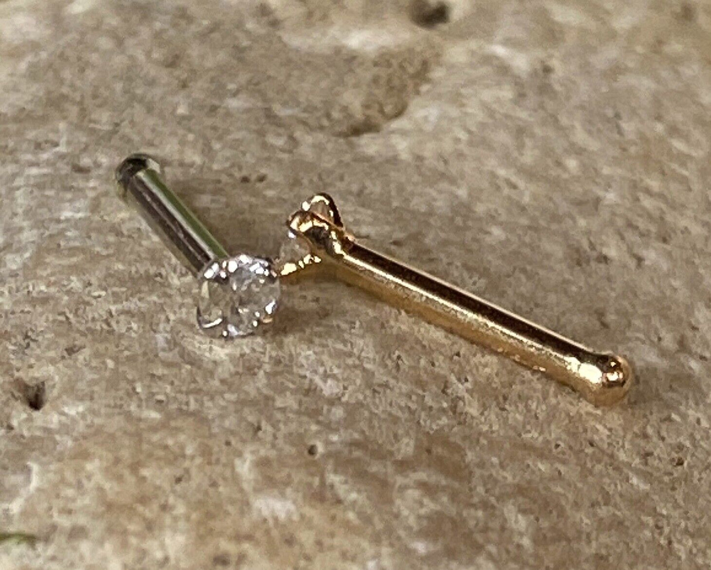 14kt Solid Gold 2mm Diamond Nose Ring, Yellow or White, 20g, 18g, stud or screw