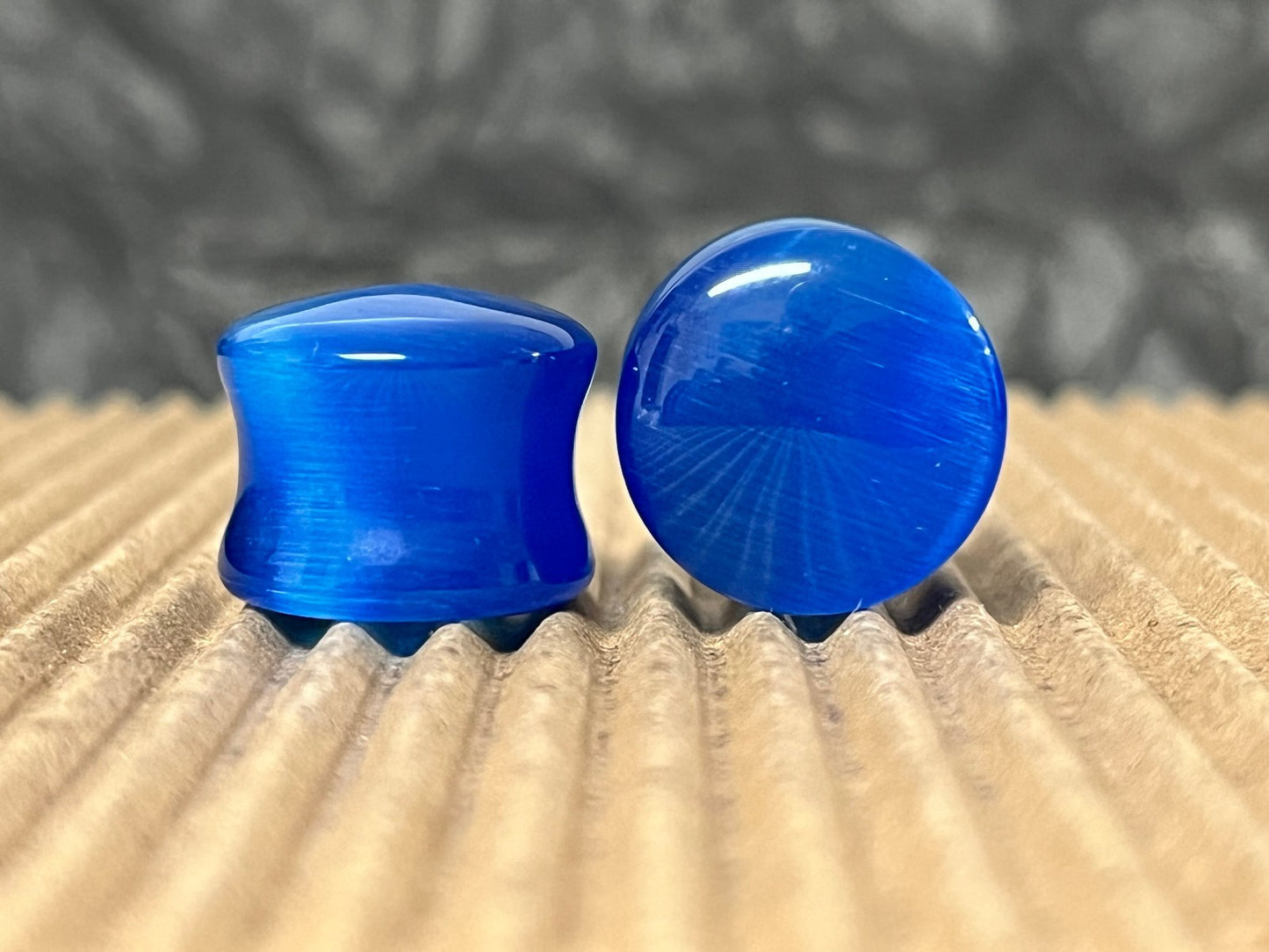 PAIR Blue Cat Eye Stone Double Flare Plugs Tunnels Earlets Gauges Body Jewelry