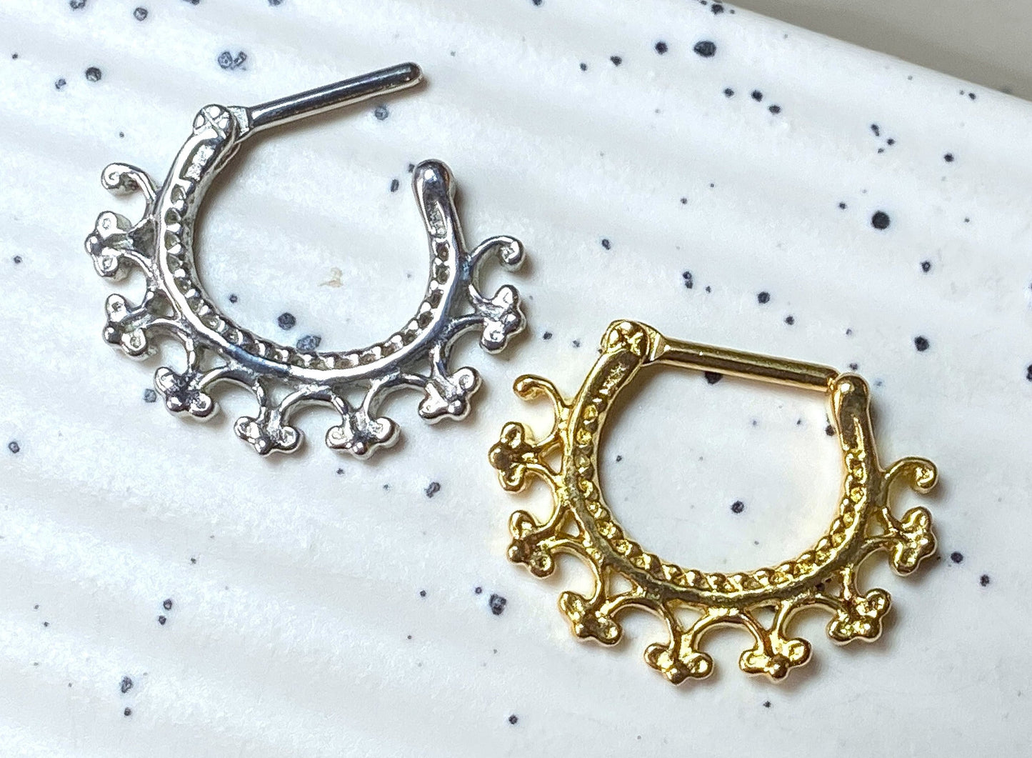 1pc 100% SURGICAL STEEL Tribal Laced Edge Septum Ring Clicker Pierced Nose 16g