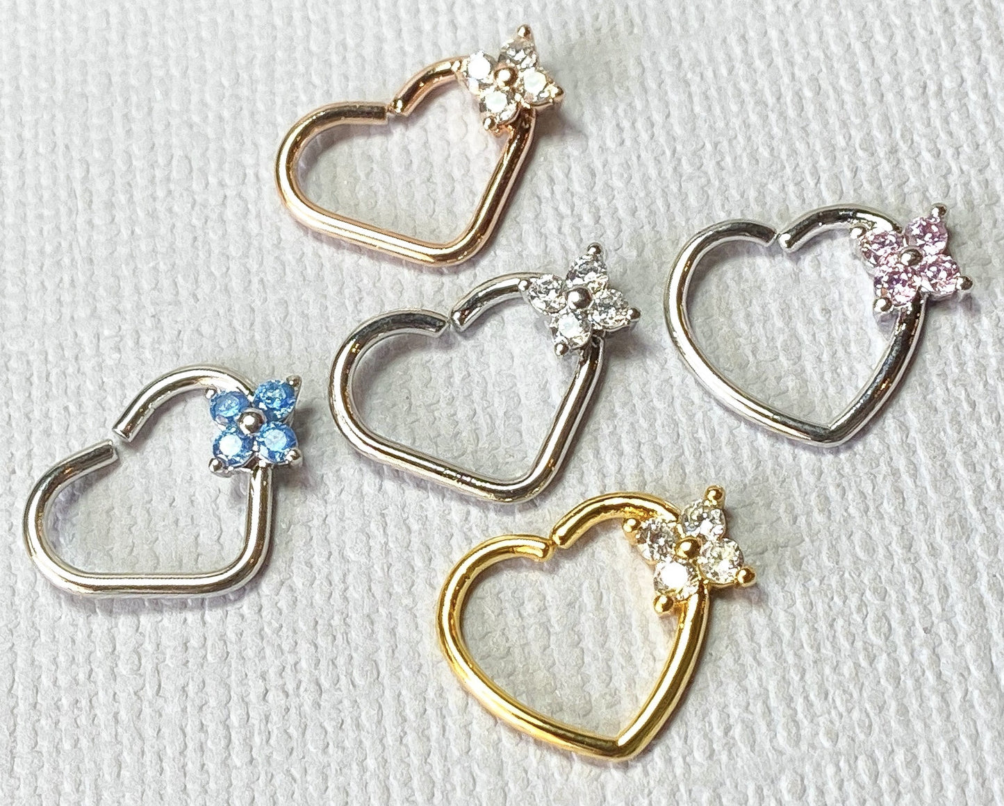 1pc Four CZ Gem Flower Bendable Heart Ear Cartilage Daith Hoop Ring