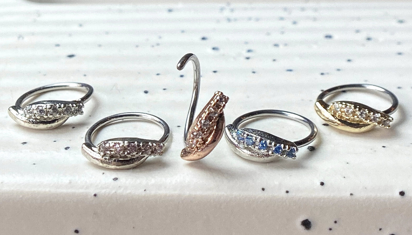 1pc CZ Paved Twisted Bar Nose Hoop / Cartilage Ring Rook Daith Helix Tragus