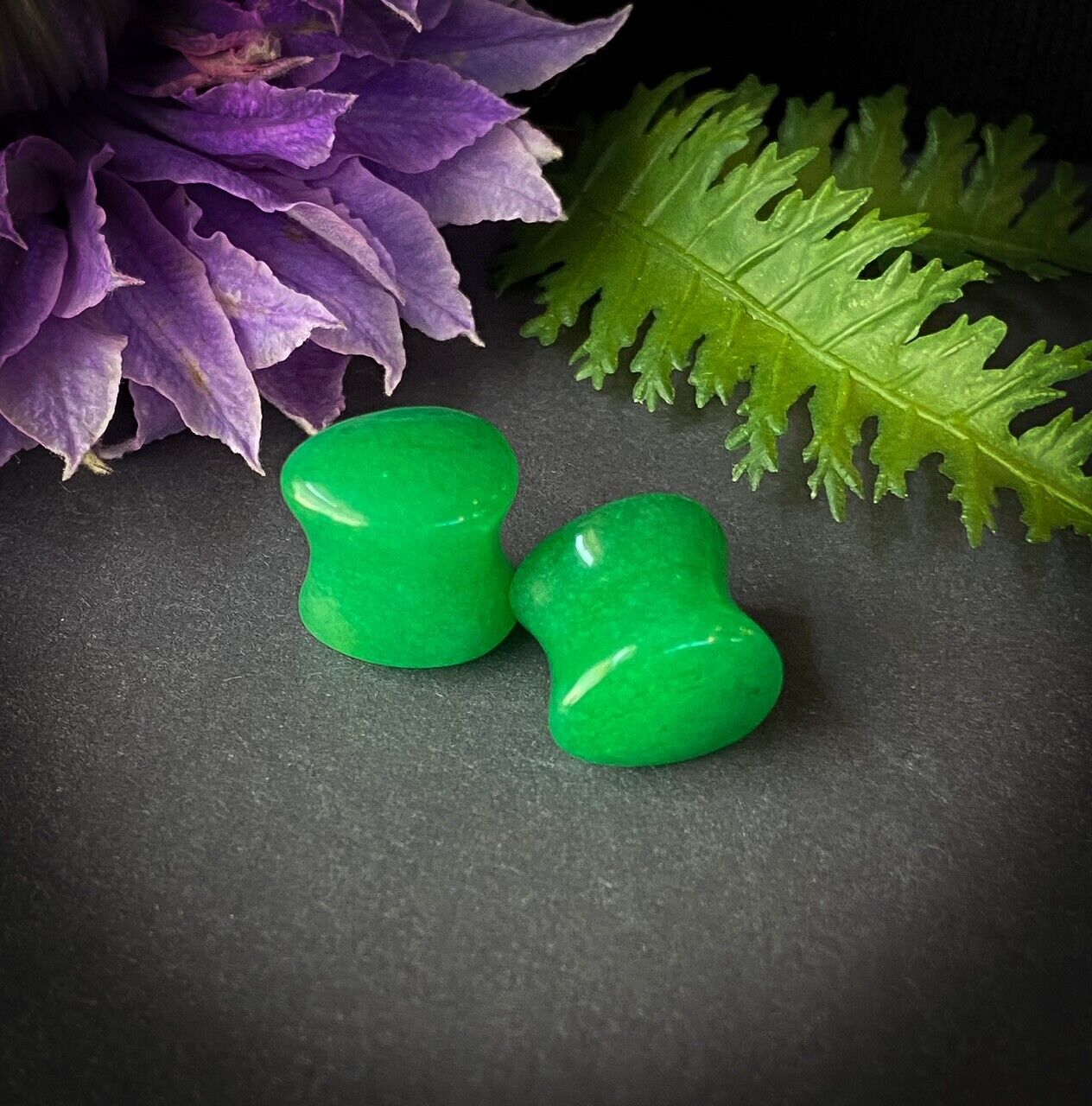 PAIR Dye Enhanced Real Green Jade Teardrop Stone Plugs Gauges Organic Piercing Body Jewelry