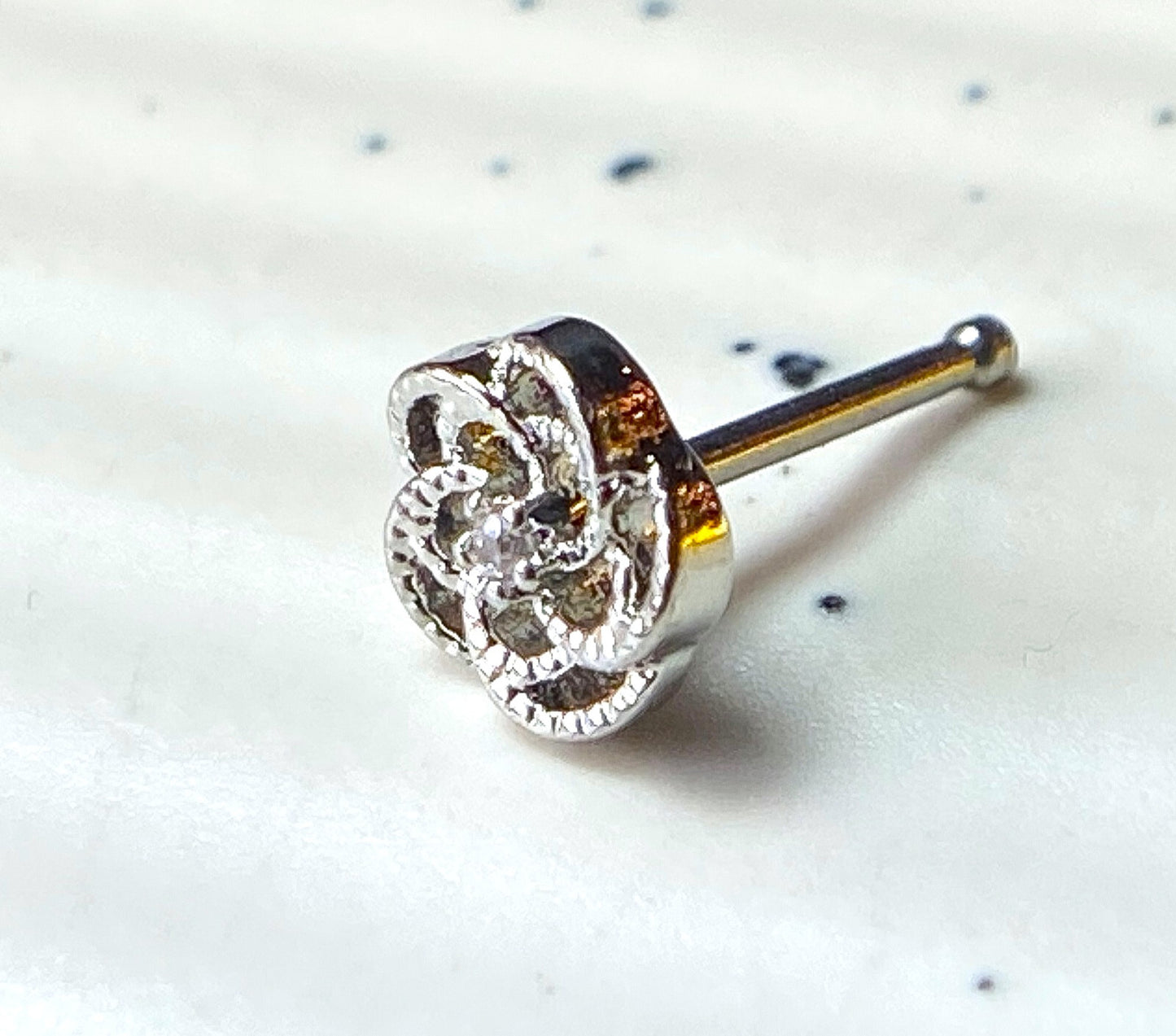 CZ Tiny CZ Centered Flower Top 20g Surgical Steel Nose Stud Bone Nostril Ring