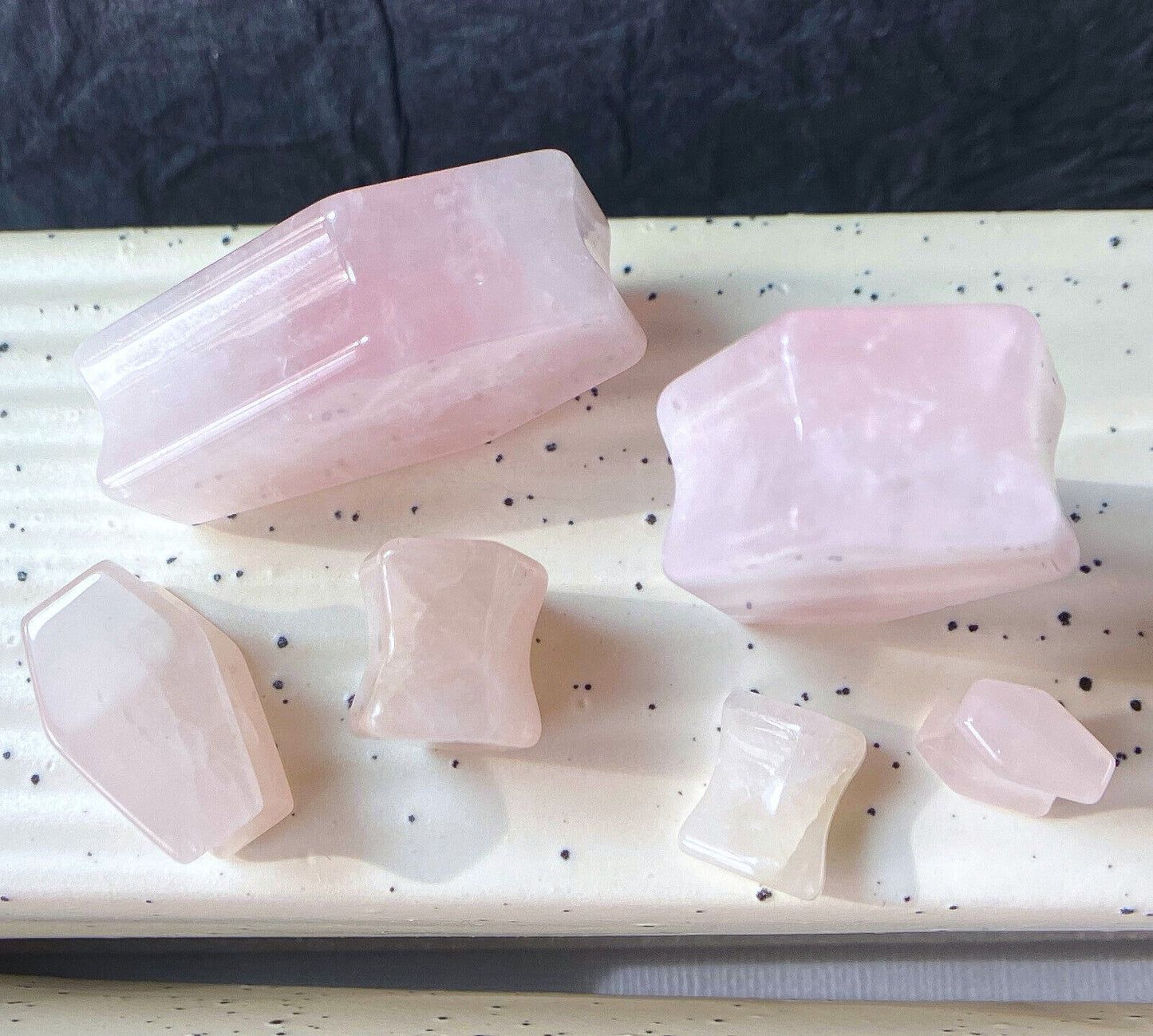 PAIR Rose Quartz Organic Stone Double Flare Coffin Shaped Plugs Gauges
