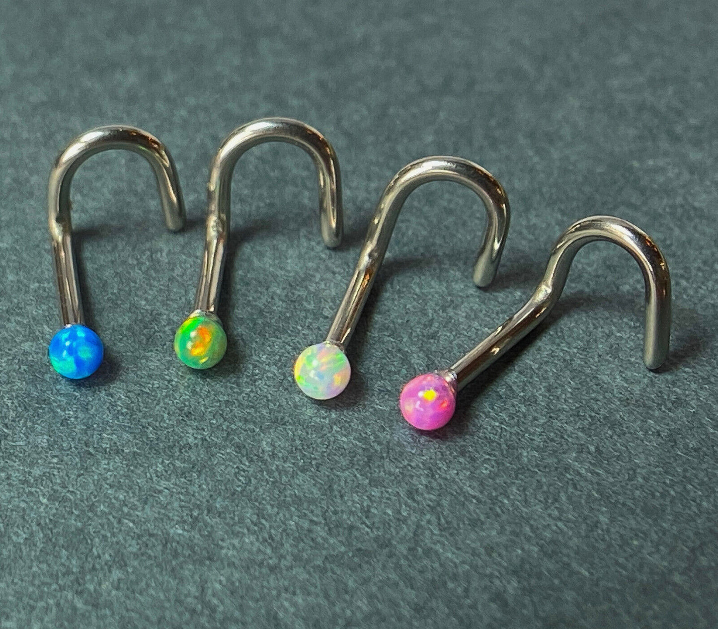 4pcs Synthetic Opal Ball Steel Nose Screws Value Pack - choose 18g or 20g