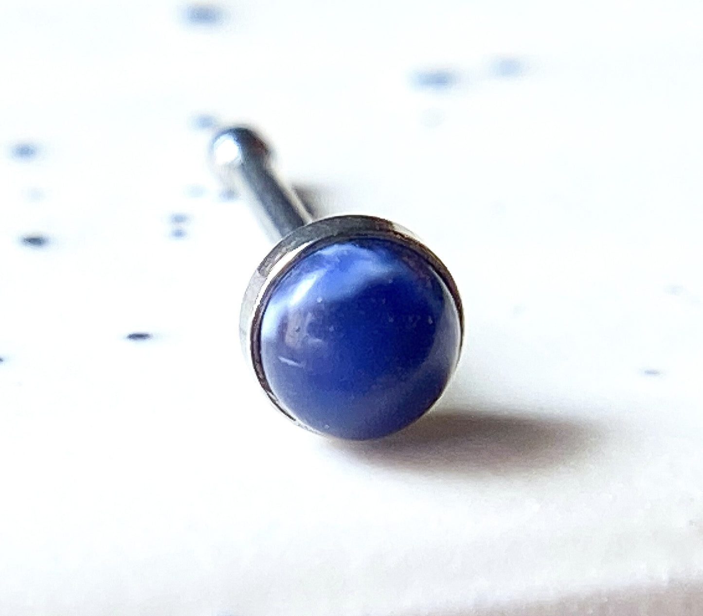 1pc Semi-Precious Stone Set 20g Nose Ring Stud Bone 316L Surgical Steel