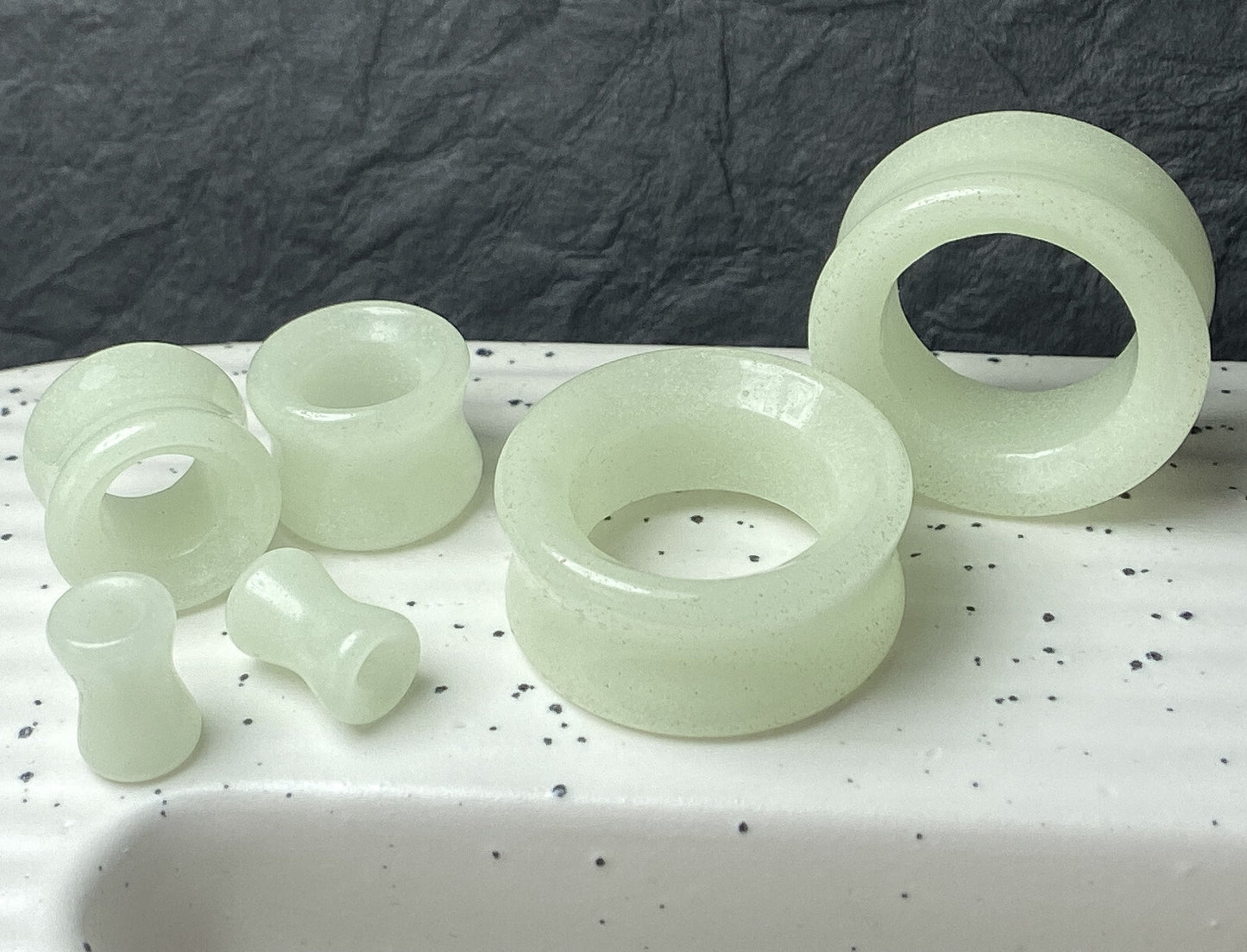 PAIR Glow in the Dark Stone Tunnels Double Flare Plugs Earlets Gauges