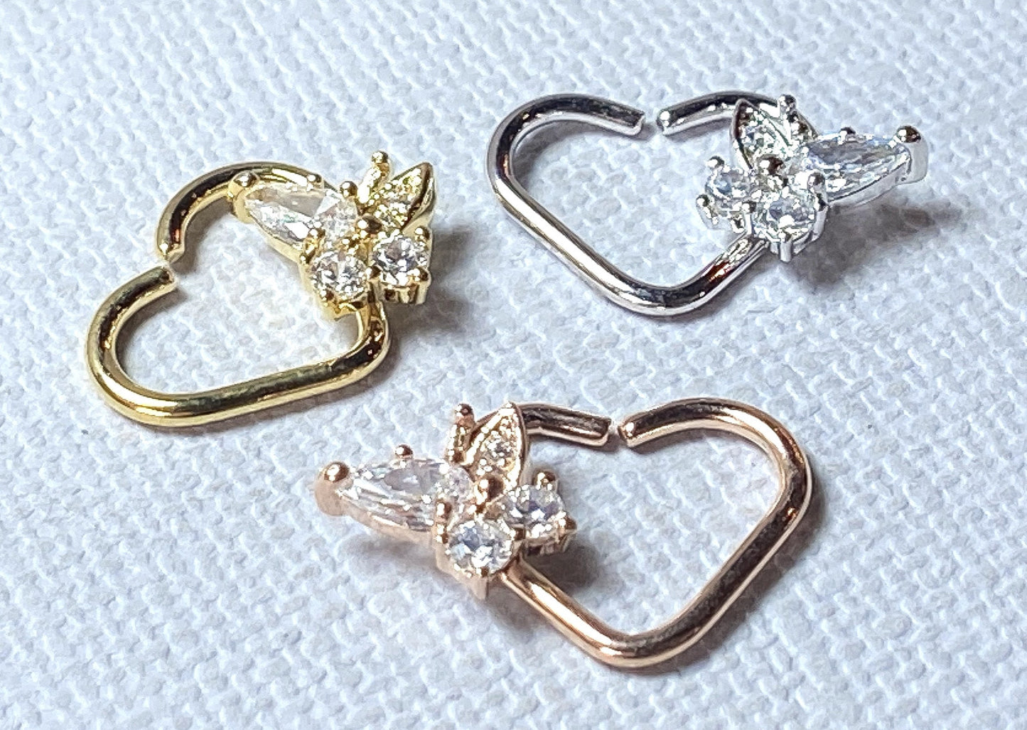 1pc Heart Bendable Ear Cartilage Daith Hoop Ring w/ Prong Set CZ Gem Butterfly
