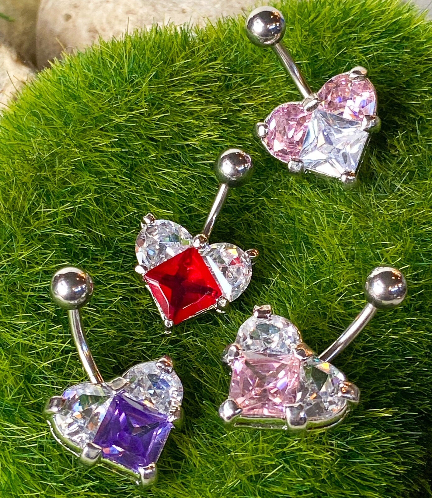 1pc Triple Gem Heart Belly Ring Navel Piercing Pierced Naval Body Jewelry