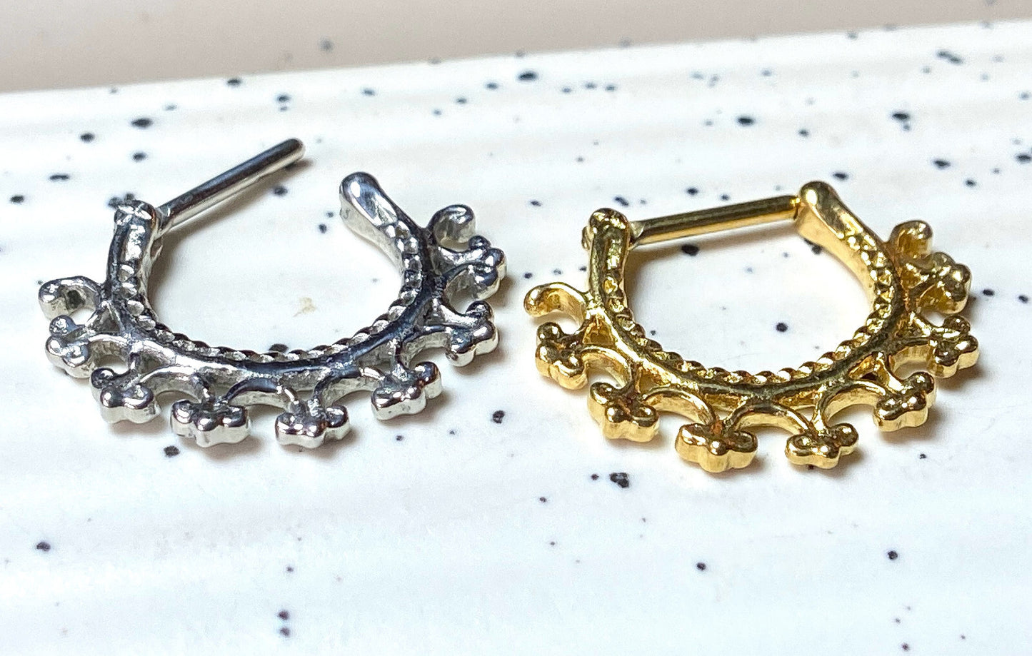 1pc 100% SURGICAL STEEL Tribal Laced Edge Septum Ring Clicker Pierced Nose 16g