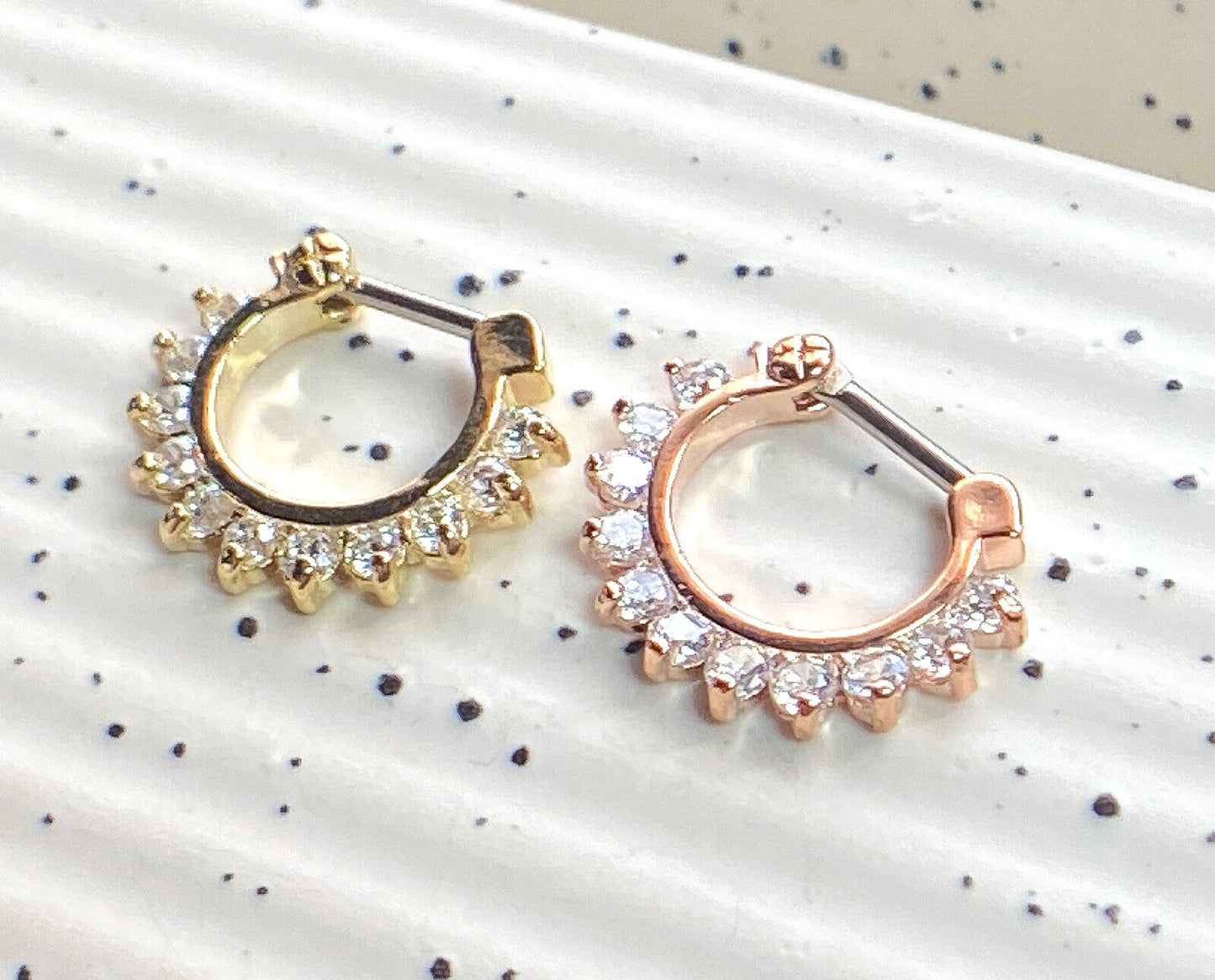 1pc Ion Plated 11-Gem Septum Clicker Ring 316L Surgical Steel 16g