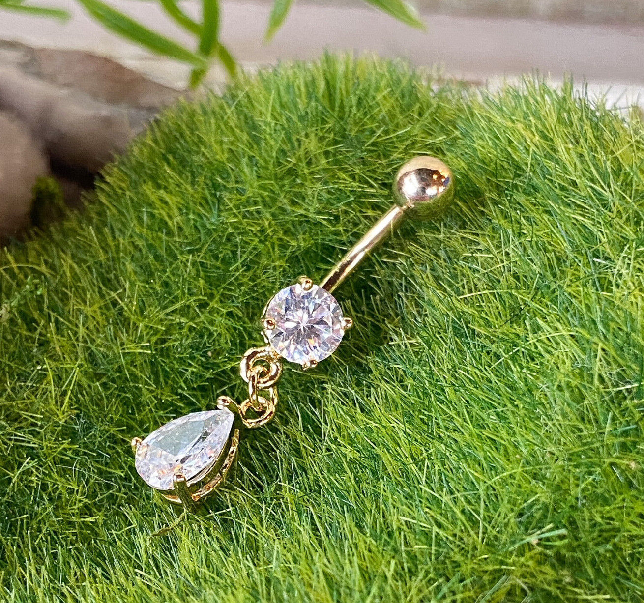 1pc Gold Teardrop CZ Gem Belly Ring Navel Piercing Pierced Naval Body Jewelry