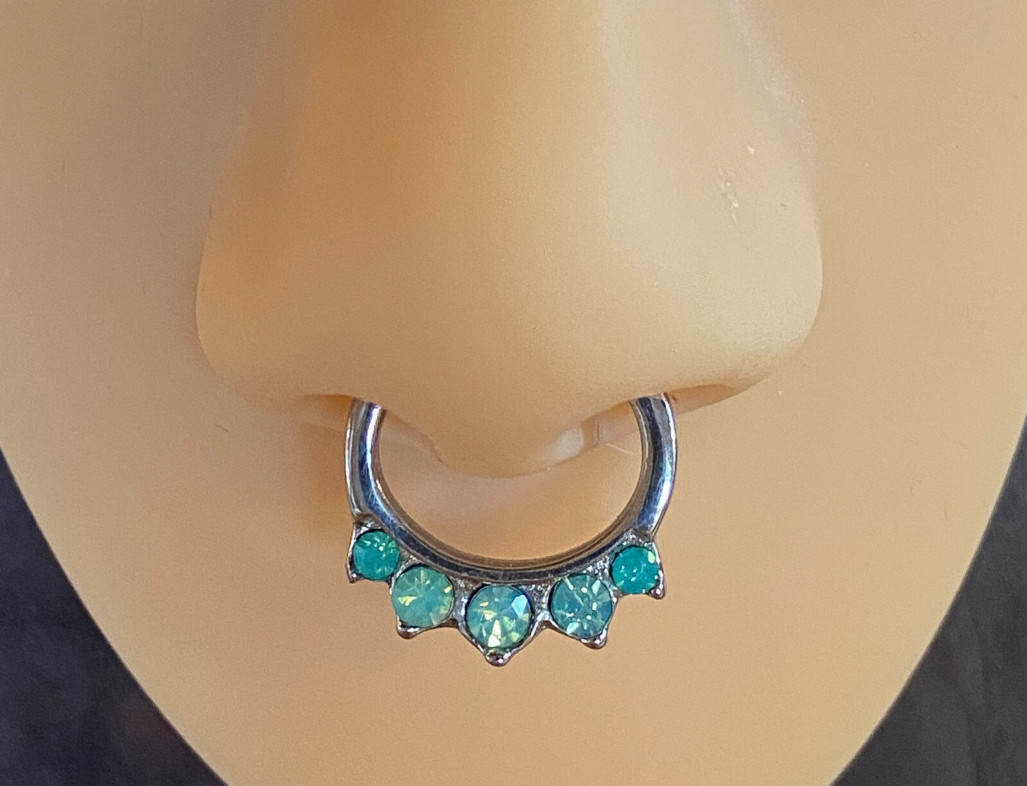 1 Pc 100% 316L Surgical Steel Five Opalite Septum Clicker 16g Nose Ring