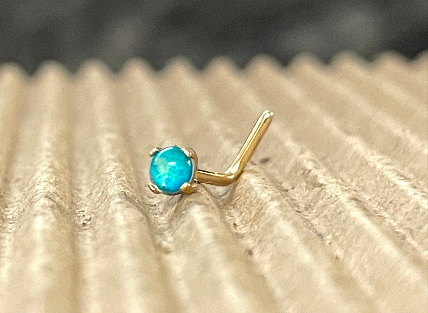 1pc Prong Set Opal Sparkle L-Bend Gold Plated Nose Ring 316L Steel Body Jewelry