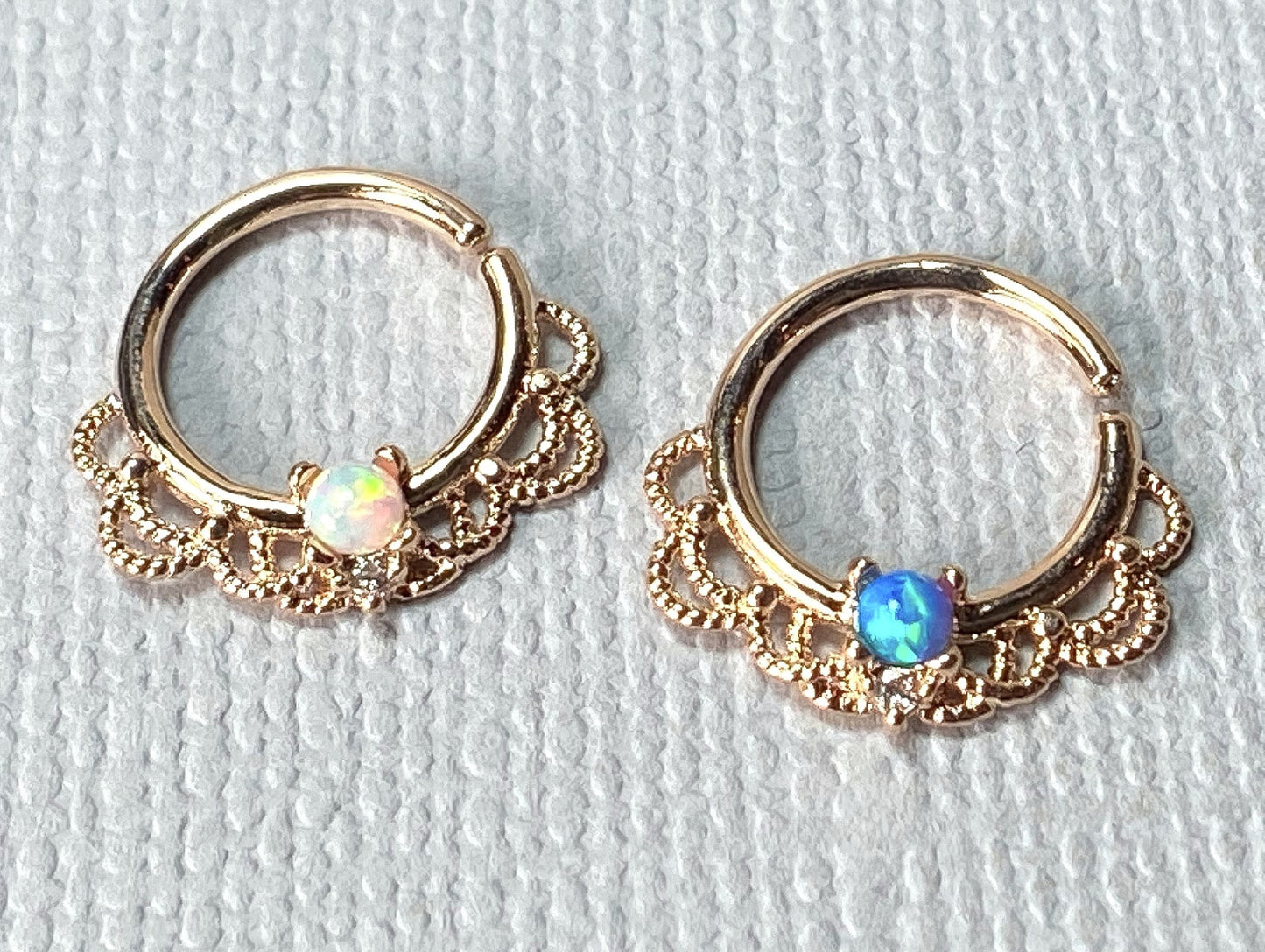 1pc Opal Filigree Hoop Ring for Nose Septum Daith Rook Tragus Ear Cartilage
