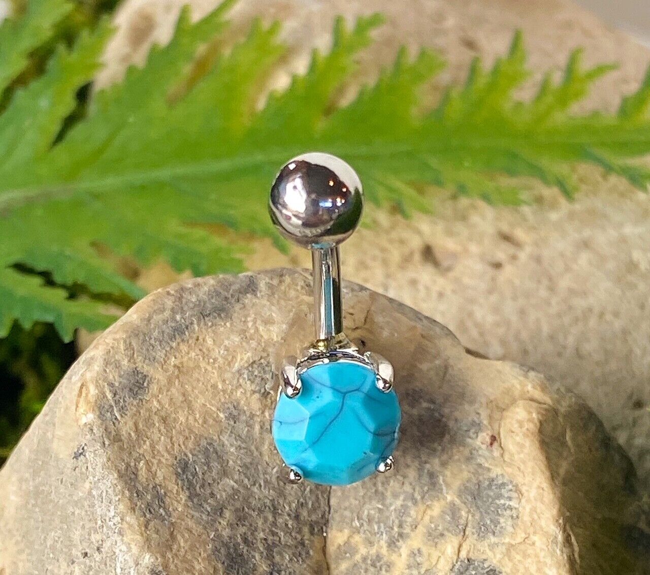 Solitaire Semi-Precious Belly Ring Natural Stone Pierced Navel Naval 14g Prong