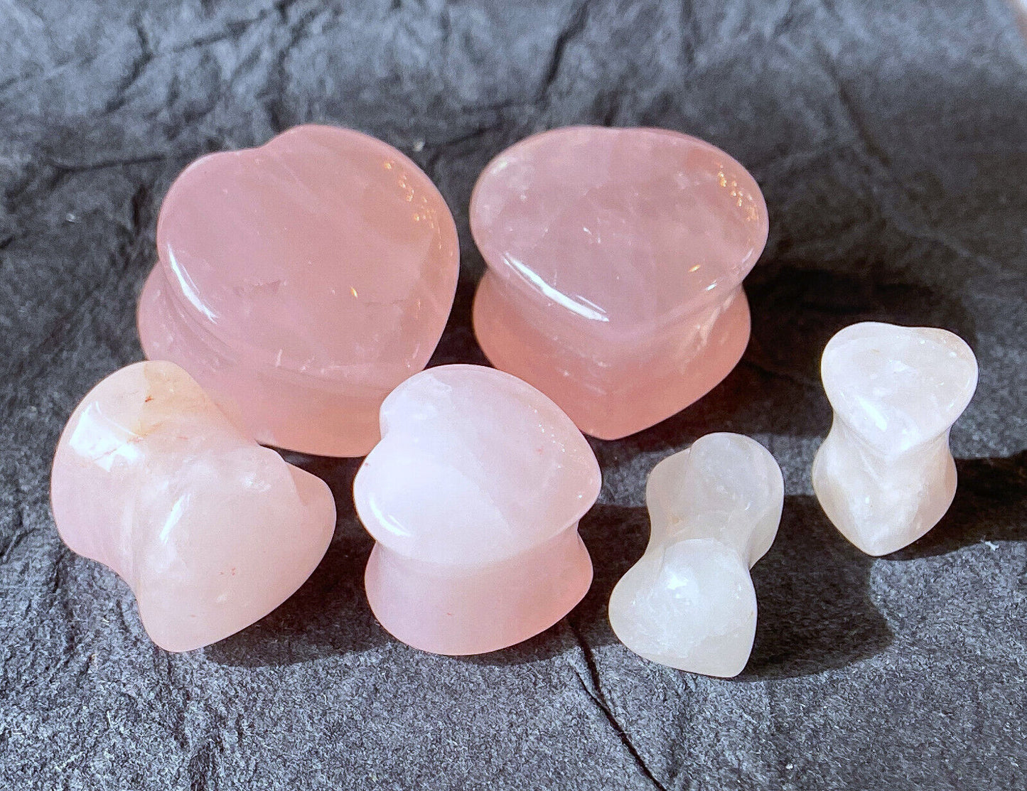 PAIR Heart Shaped Rose Quartz Stone Plugs Gauges Earlets Tunnels Body Jewelry