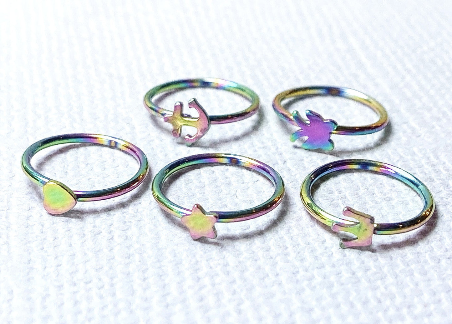 5pcs Nose Hoop Rook Daith Helix Tragus Rings - Anchor Crown Heart Star Butterfly