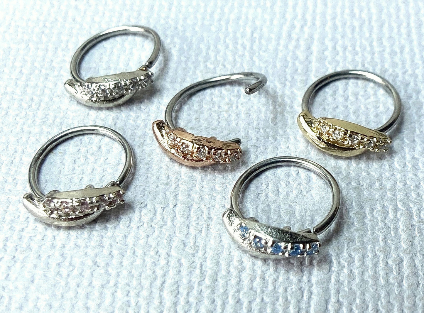 1pc CZ Paved Twisted Bar Nose Hoop / Cartilage Ring Rook Daith Helix Tragus