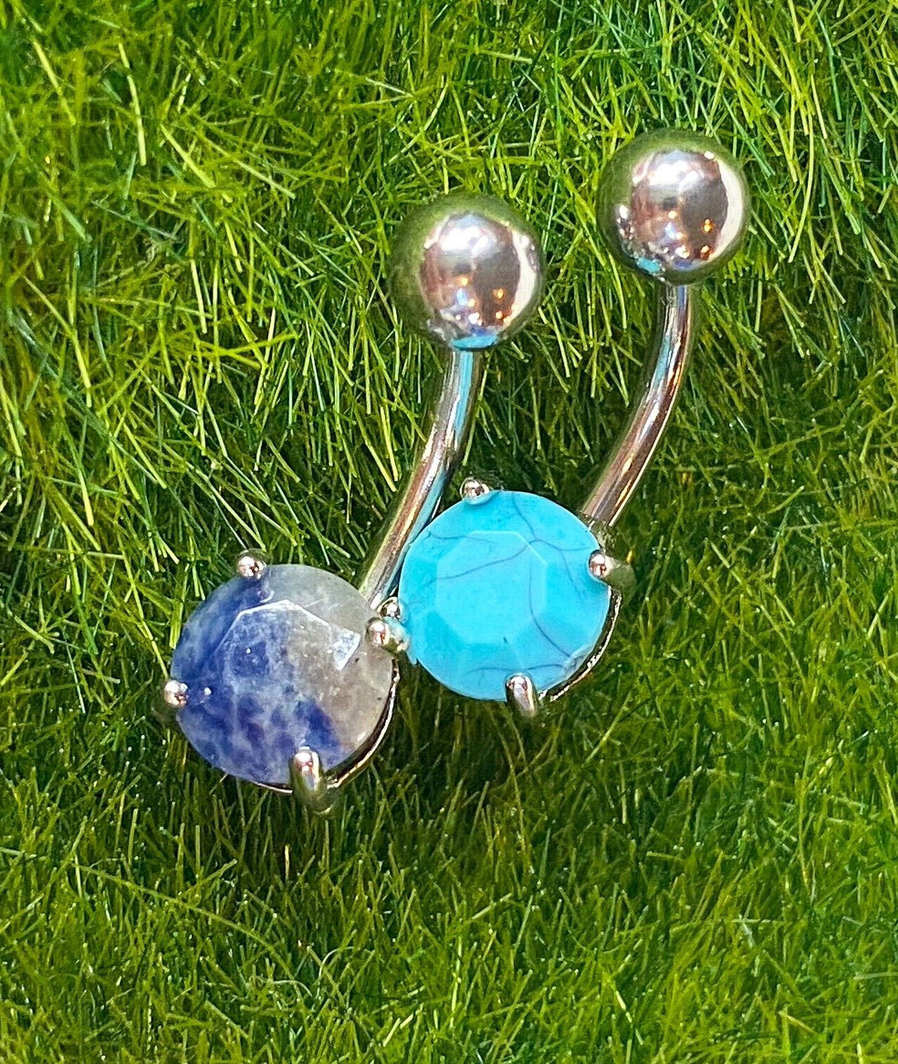 Solitaire Semi-Precious Belly Ring Natural Stone Pierced Navel Naval 14g Prong