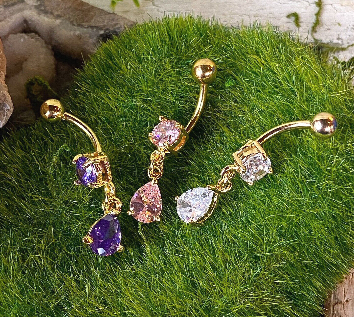 1pc Gold Teardrop CZ Gem Belly Ring Navel Piercing Pierced Naval Body Jewelry
