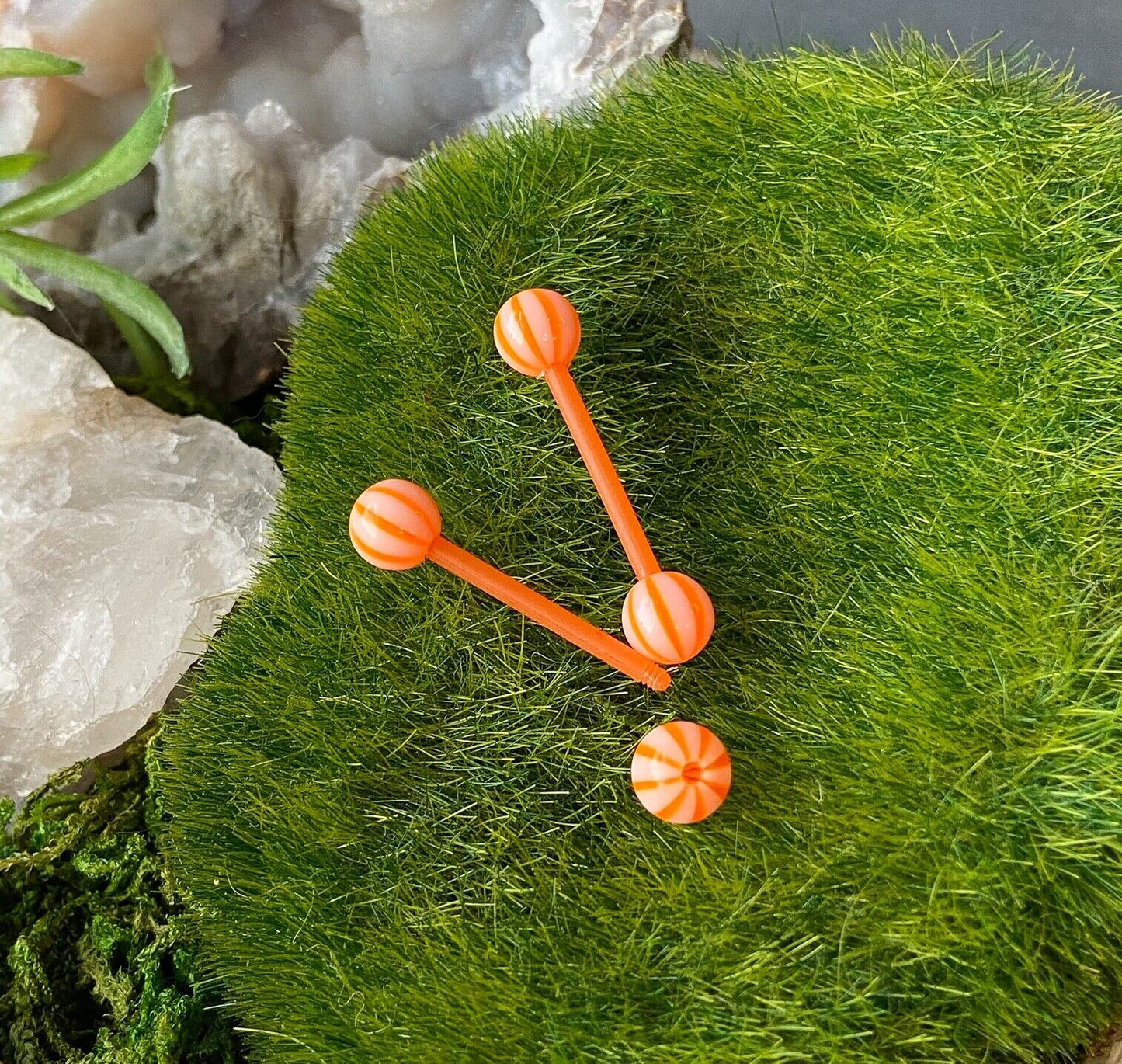 PAIR Flexible Barbell Nipple or Tongue Rings PTFE Candy Striped NO METAL