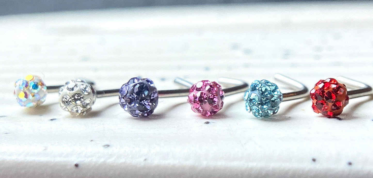1pc Ferido Gem Ball L-Bend / Shape 20g Nose Ring Stud Screw 316L Surgical Steel