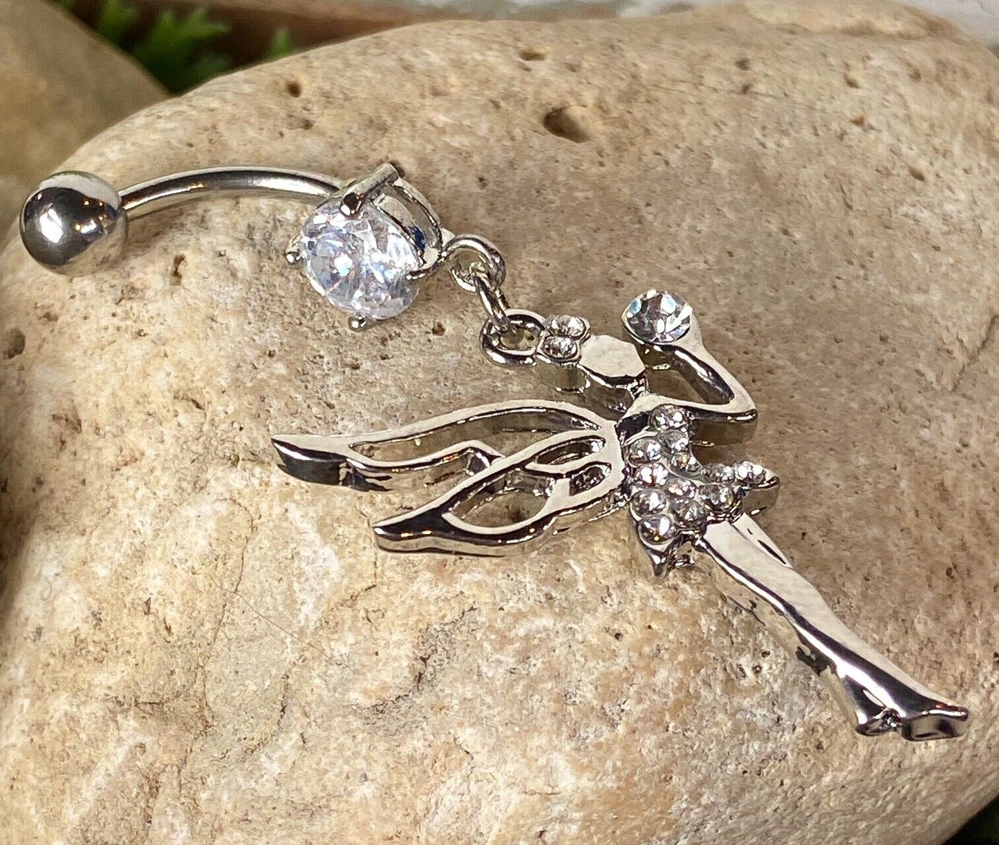 1pc Fairy Paved CZ Gem Dangle Belly Ring Navel Piercing Pierced Naval