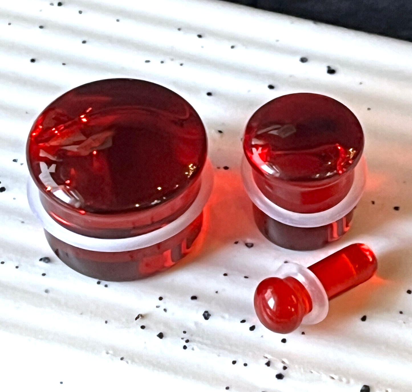 PAIR Red Glass Single Flare Plugs Gauges Tunnels Earlets Body Piercing Jewelry
