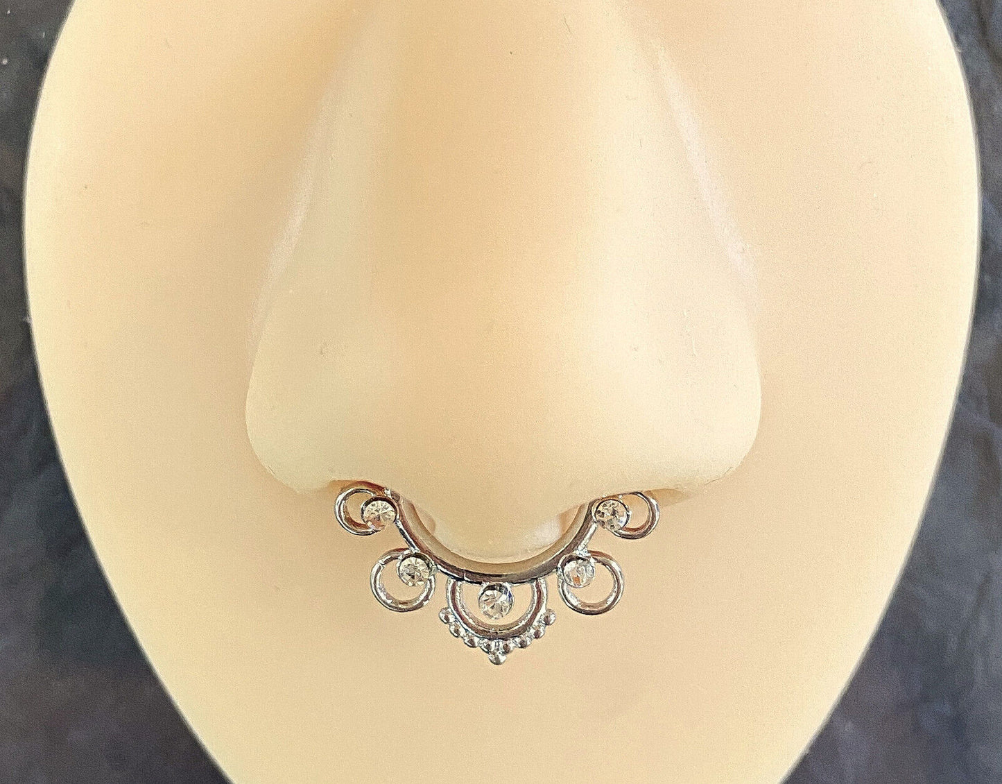 1pc Non-Piercing 5 Circle w/Gems Septum Hanger Clip-On Fake Nose Ring