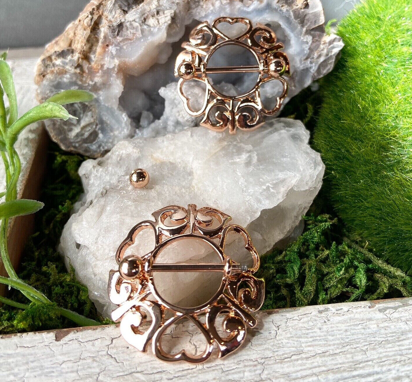 PAIR Tribal Hearts Nipple Rings Shields 14g Pierced Body Piercing Jewelry - Only Gold Left In Stock!