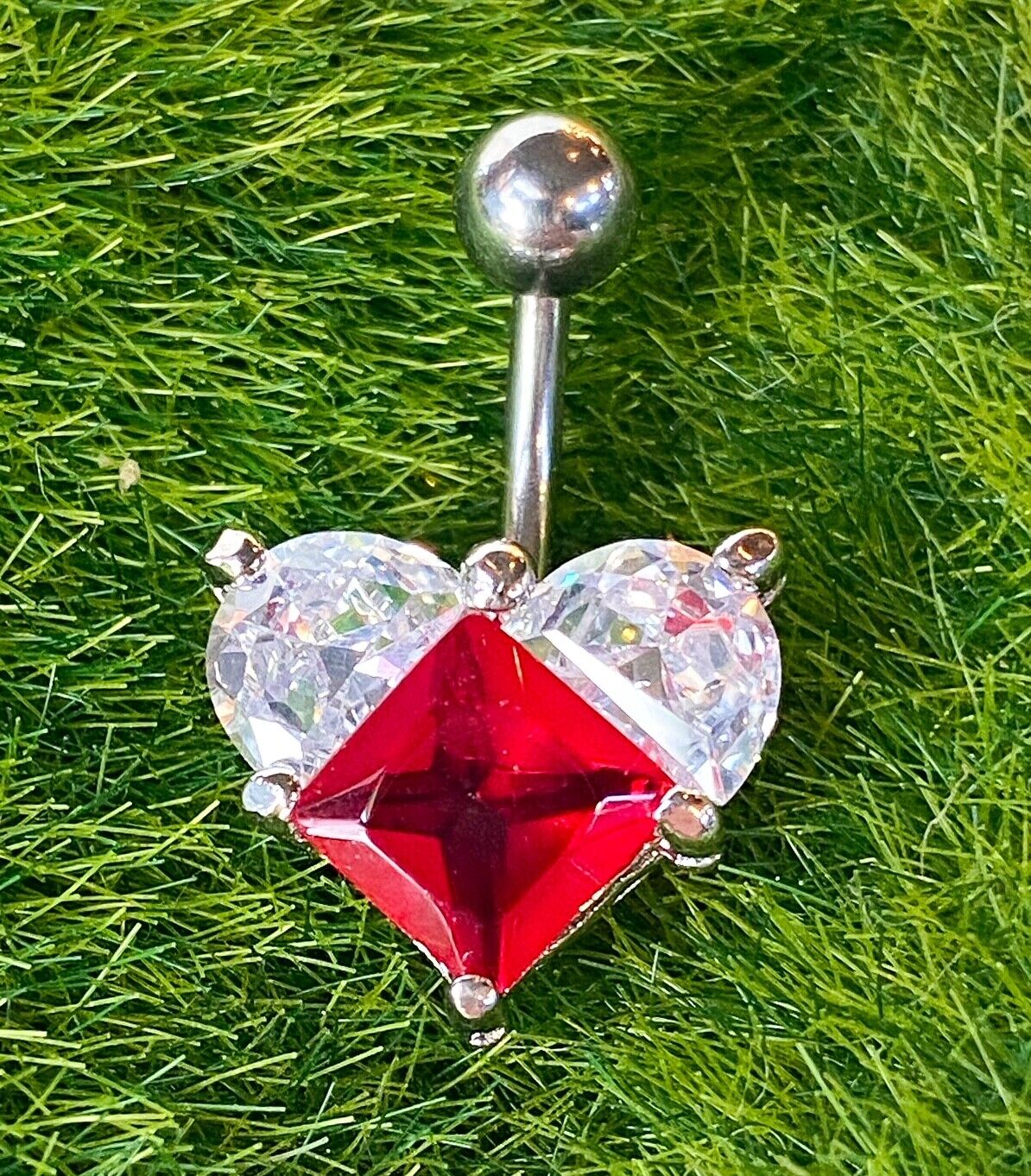 1pc Triple Gem Heart Belly Ring Navel Piercing Pierced Naval Body Jewelry