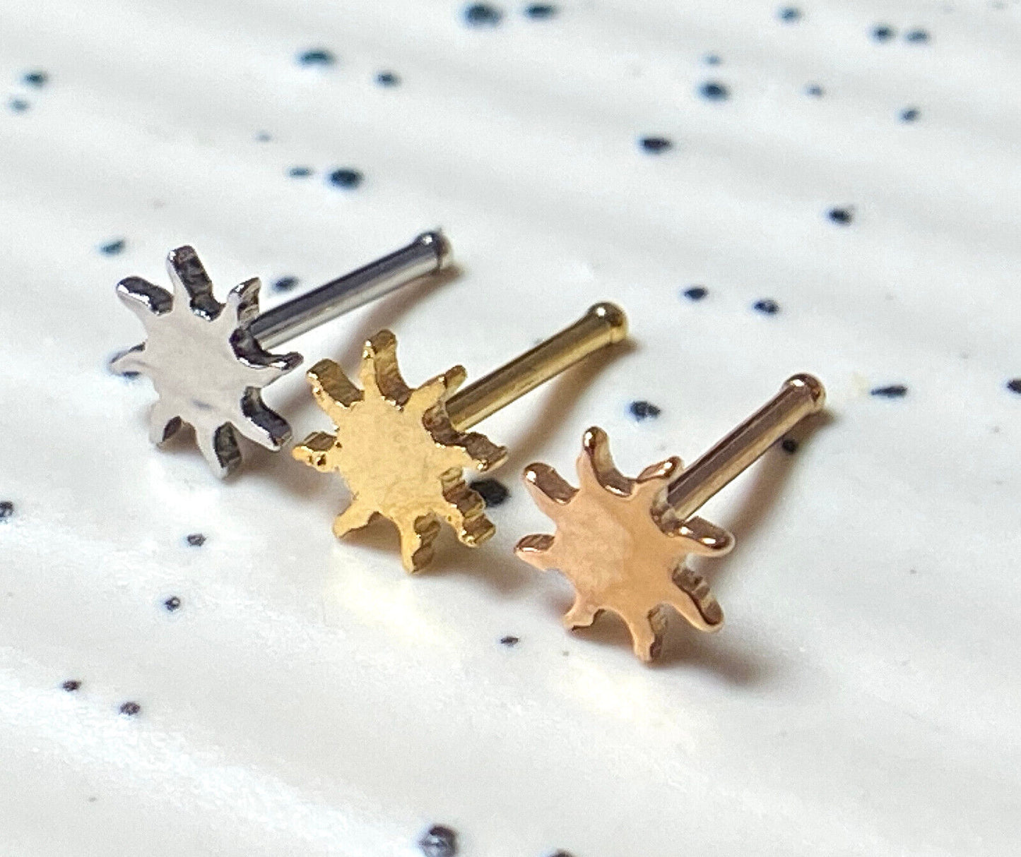 3pcs Sunburst Style Sun Nose Rings Studs Bones 316L Surgical Steel Ion Plated
