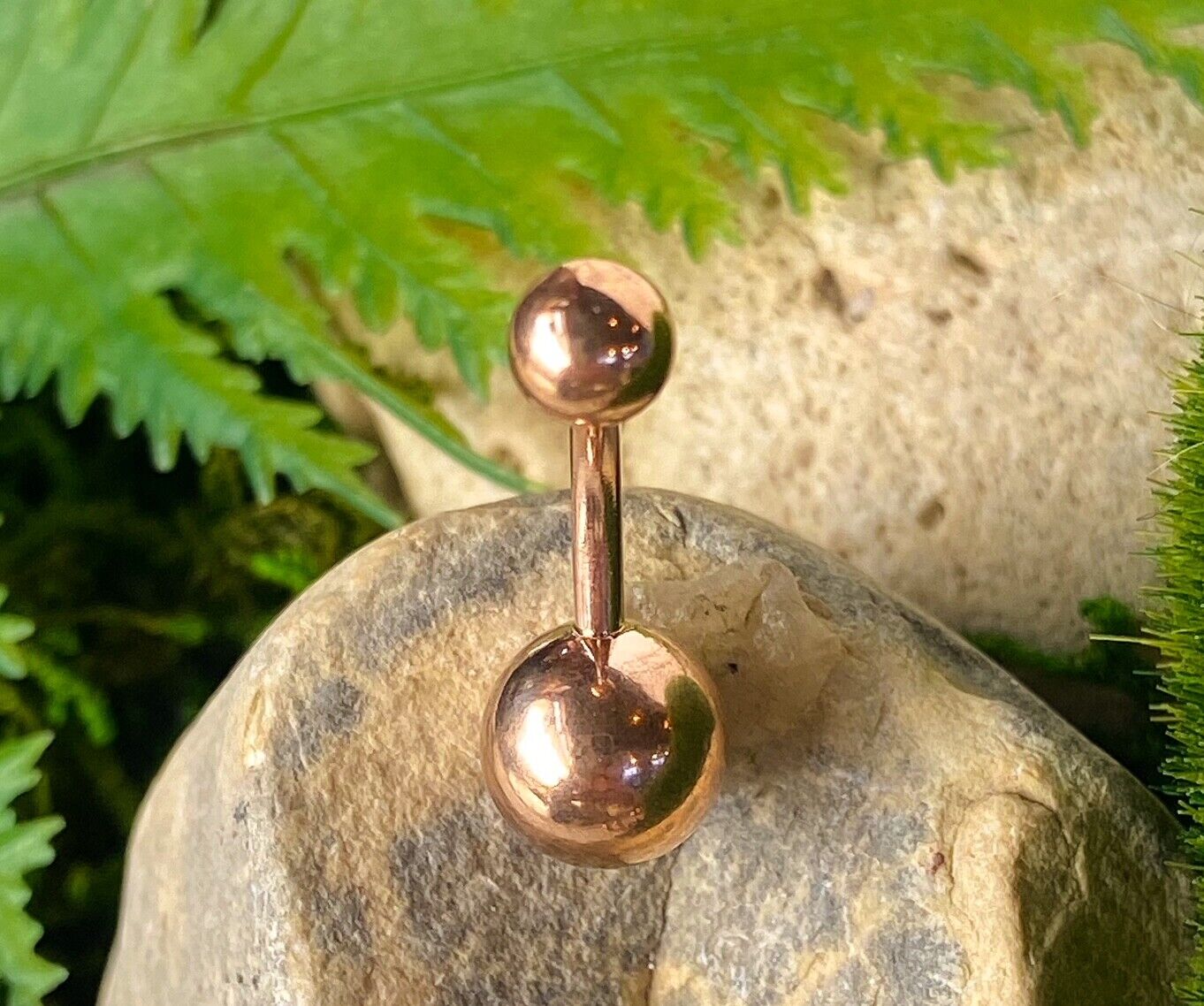 Simple Rose Gold Ion Plated Double Ball Belly Ring Pierced Navel Naval 14g, 16g