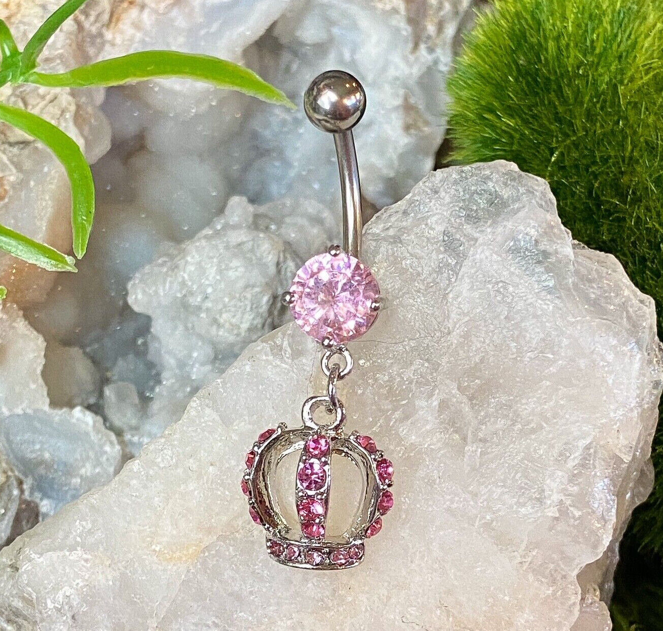 1pc Royal Crown Paved CZ Gem Dangle Belly Ring Navel Piercing Naval Body Jewelry