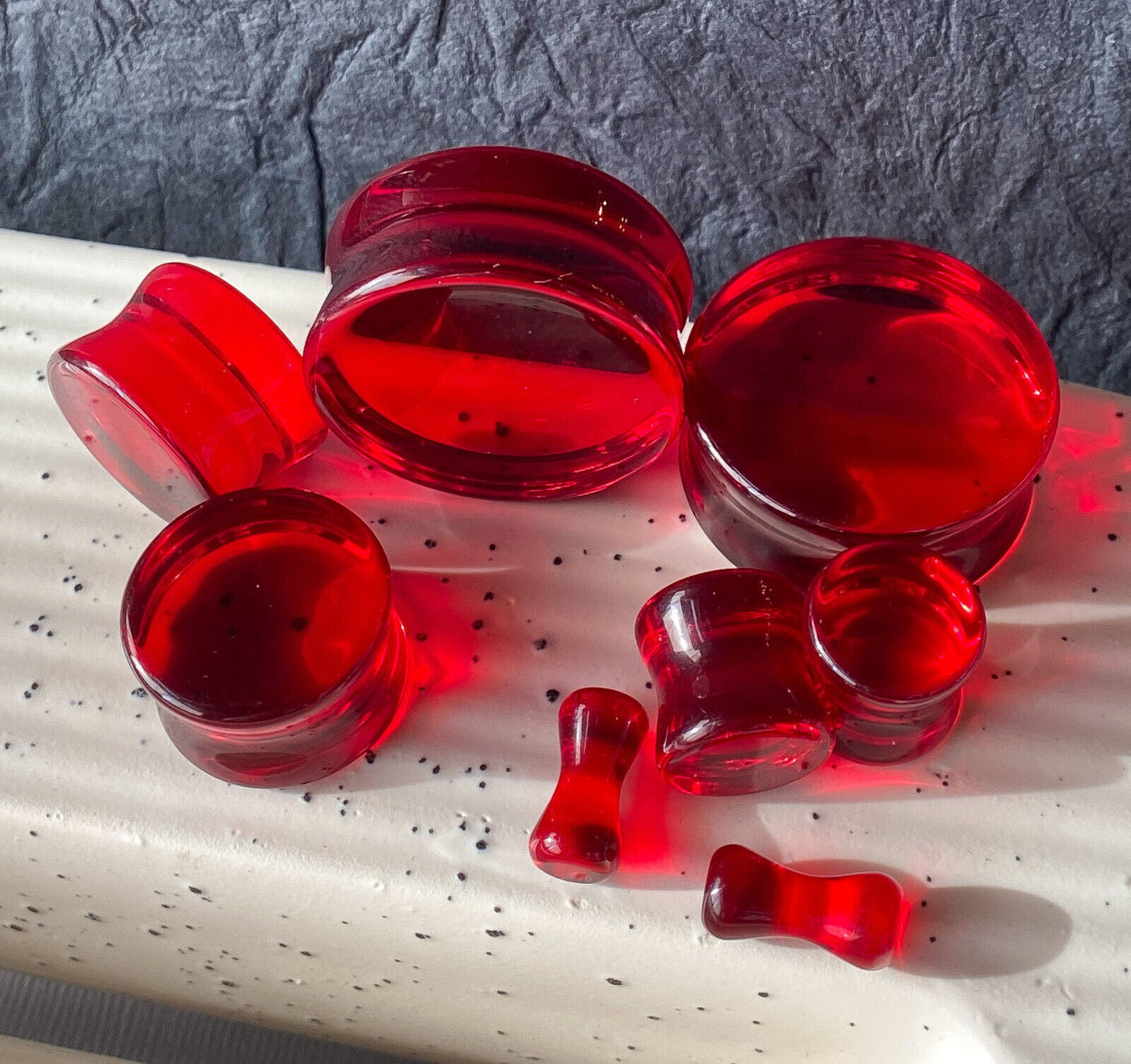 PAIR Red Glass Double Flare Plugs Gauges Tunnels Earlets Body Piercing Jewelry