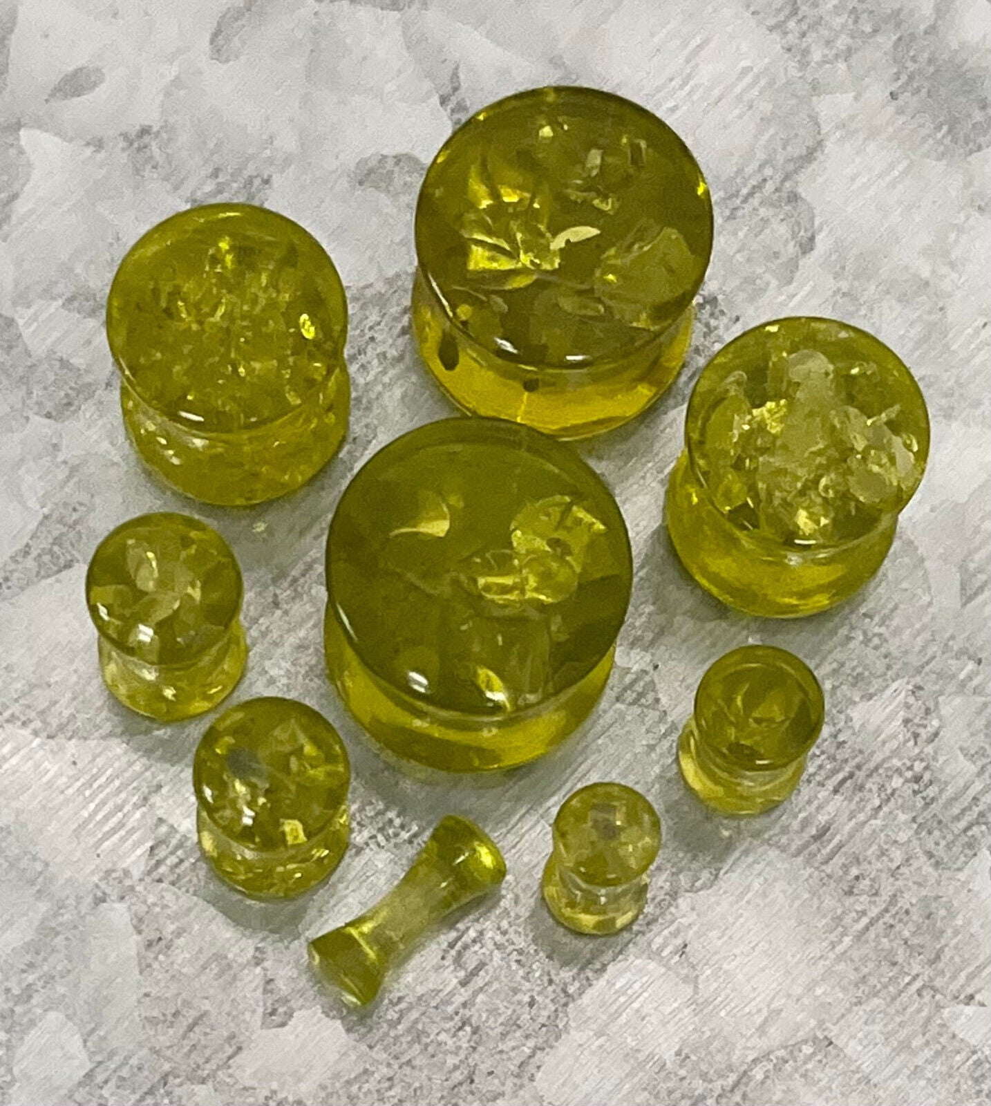 PAIR Faux Green Amber Saddle Plugs Acrylic Gauges Tunnels Earlets Body Jewelry